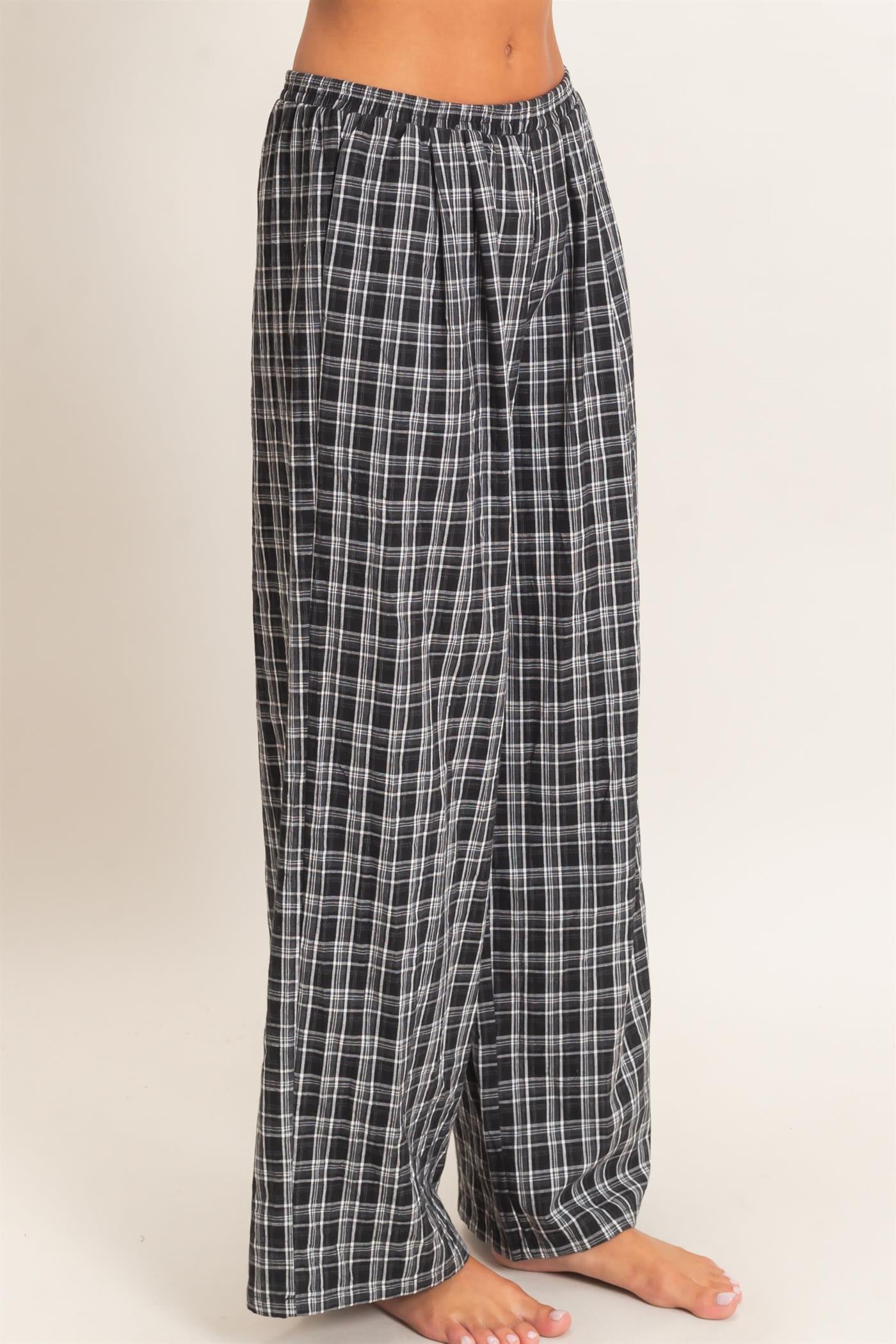 Wholesale Elastic Waist Plaid Pants Pants DZ26E375 BLACK DOUBLE ZERO