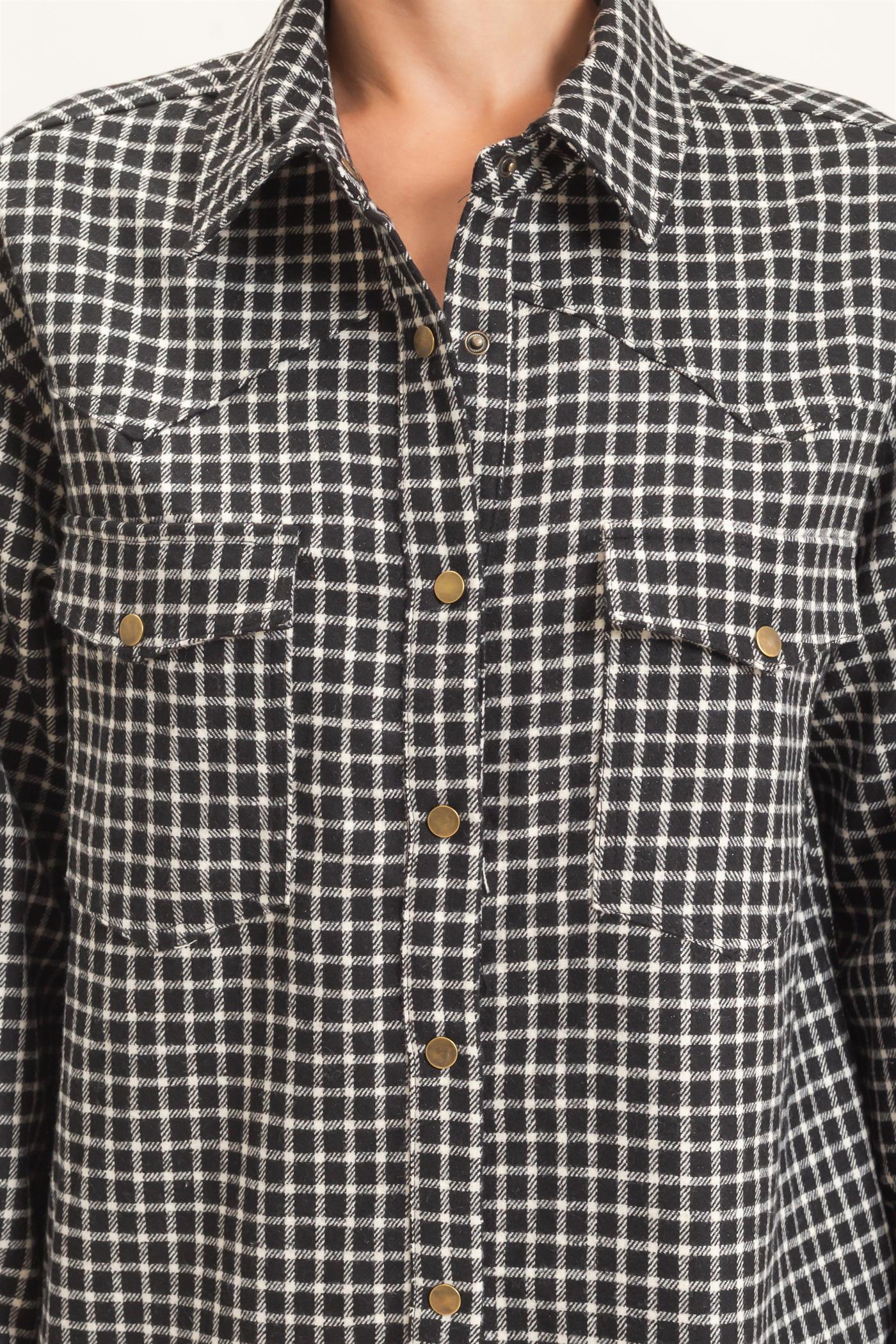 Wholesale Plaid Button-Up Shirt Clothing Tops HF25F450 BLACK HYFVE