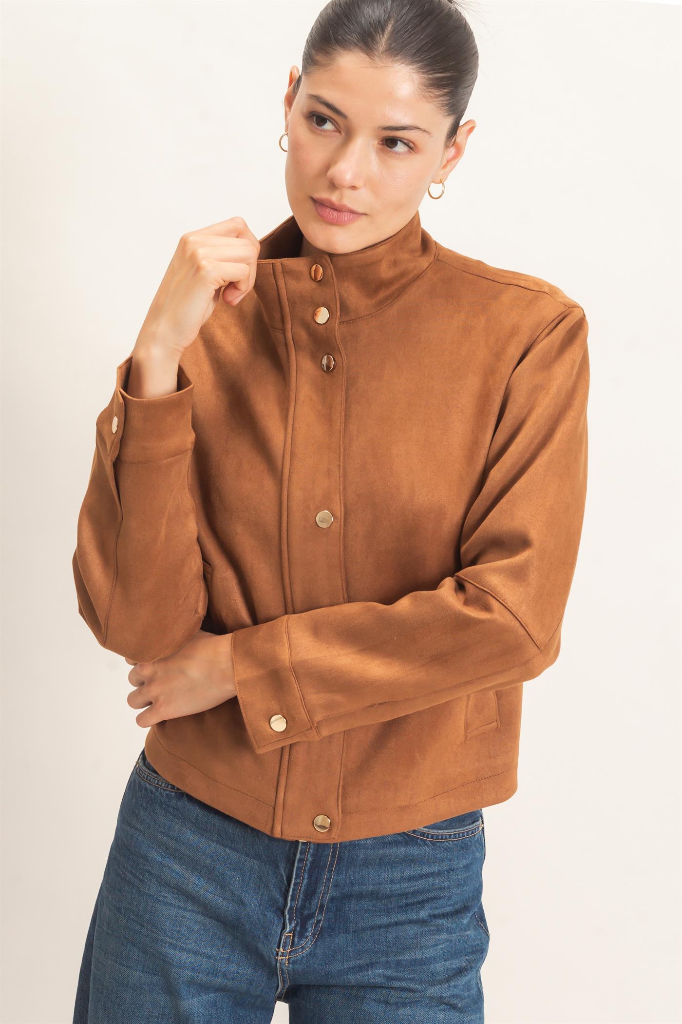 Wholesale Collar Suede Snap Jacket Coats & Jackets HF26E373 CAMEL HYFVE