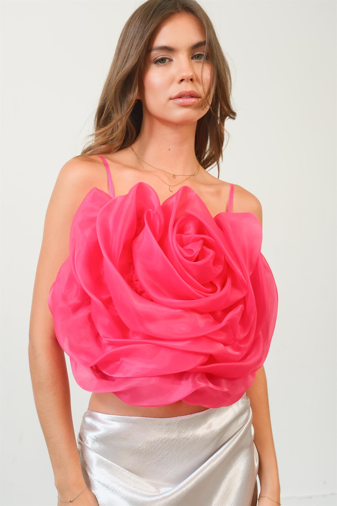 Wholesale 3D Flower Decor Cami Tank Top Clothing Tops HF24G115 FUCHSIA HYFVE