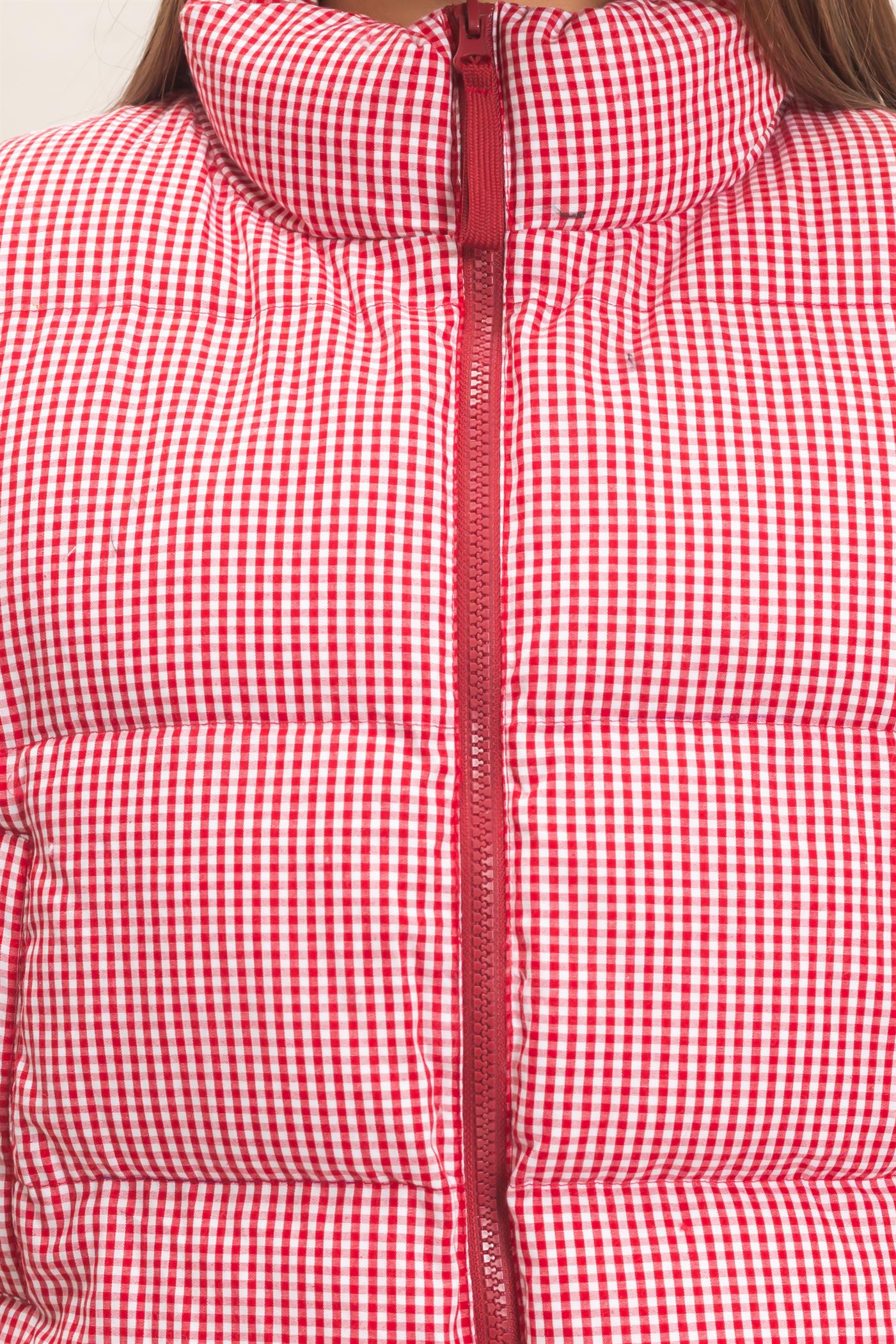 Wholesale Gingham Puffer Vest Vests DZ26F309 RED DOUBLE ZERO