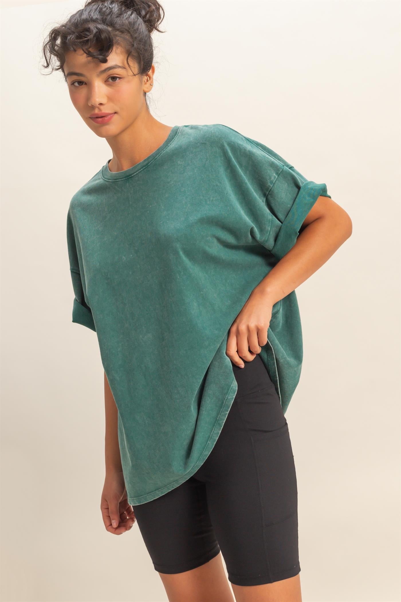 Wholesale Oversized Mineral Wash T-Shirt T-Shirts DZ26A031 DARK TEAL DOUBLE ZERO
