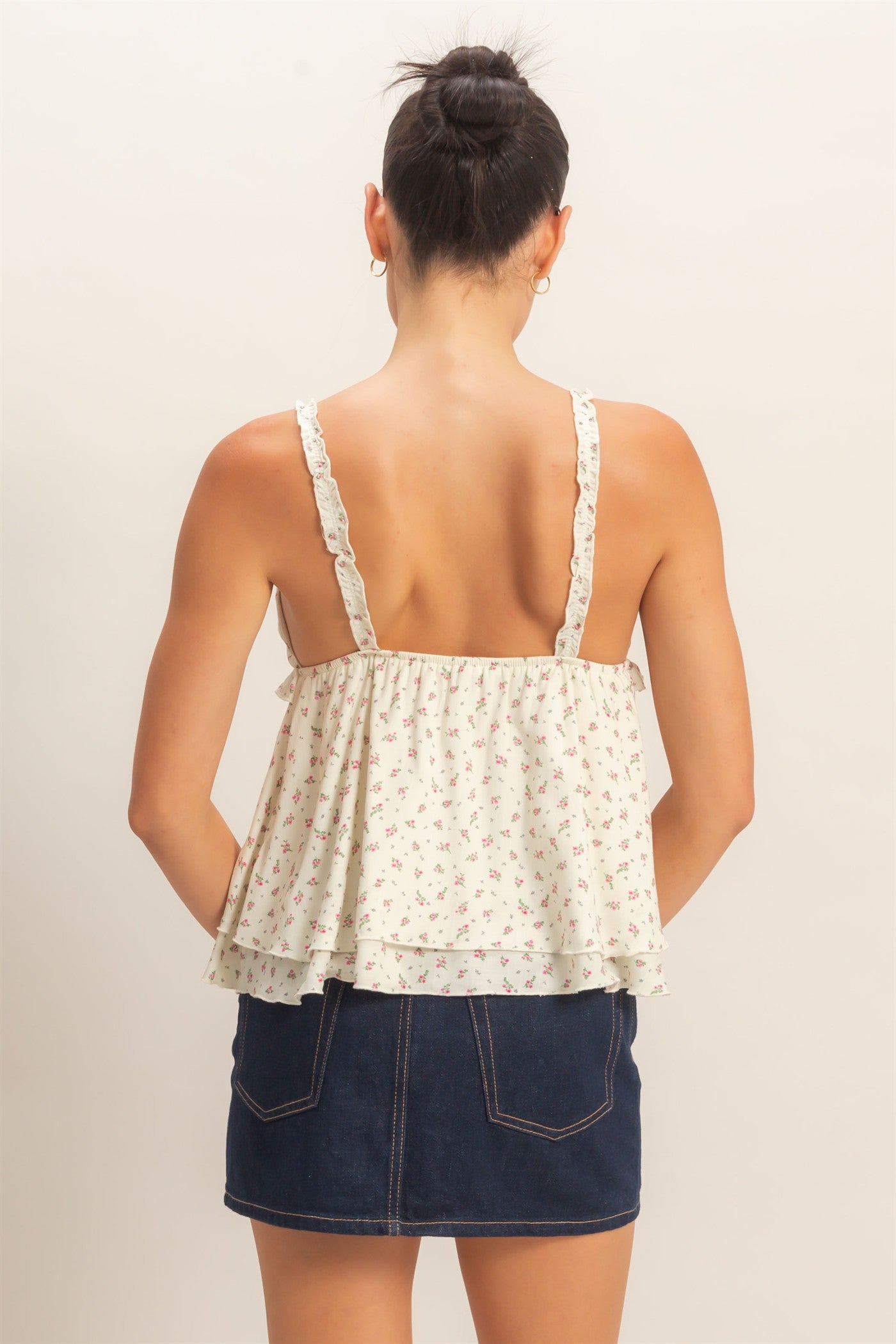 Wholesale Floral Tiered Top Tank Tops HF26C152 CREAM HYFVE