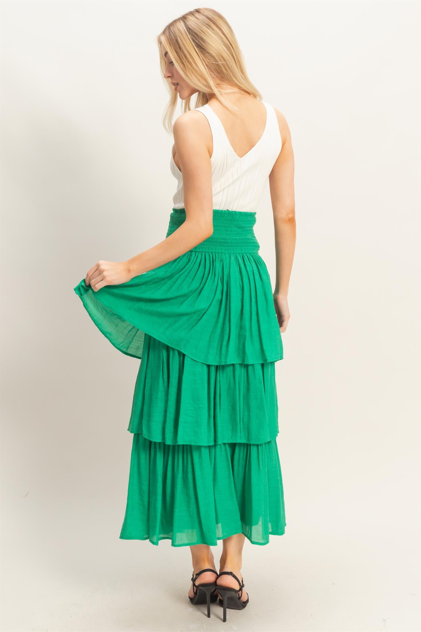 Wholesale Tiered Smocked Waist Skirt Skirts HF26C188-D GREEN HYFVE