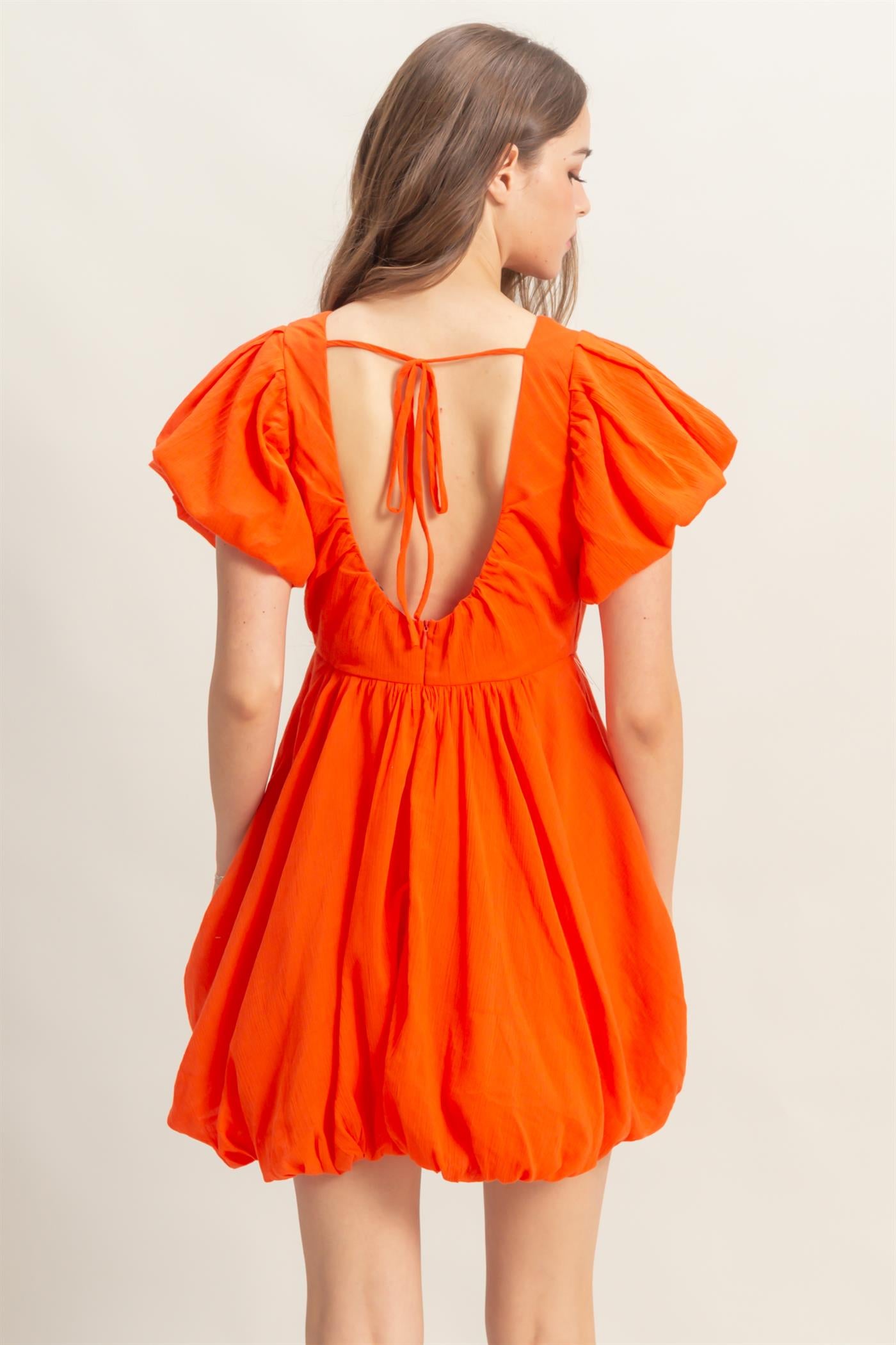 Wholesale V-Neck Puff Sleeve Flowy Mini Dress Dresses HF25A226 RED HYFVE
