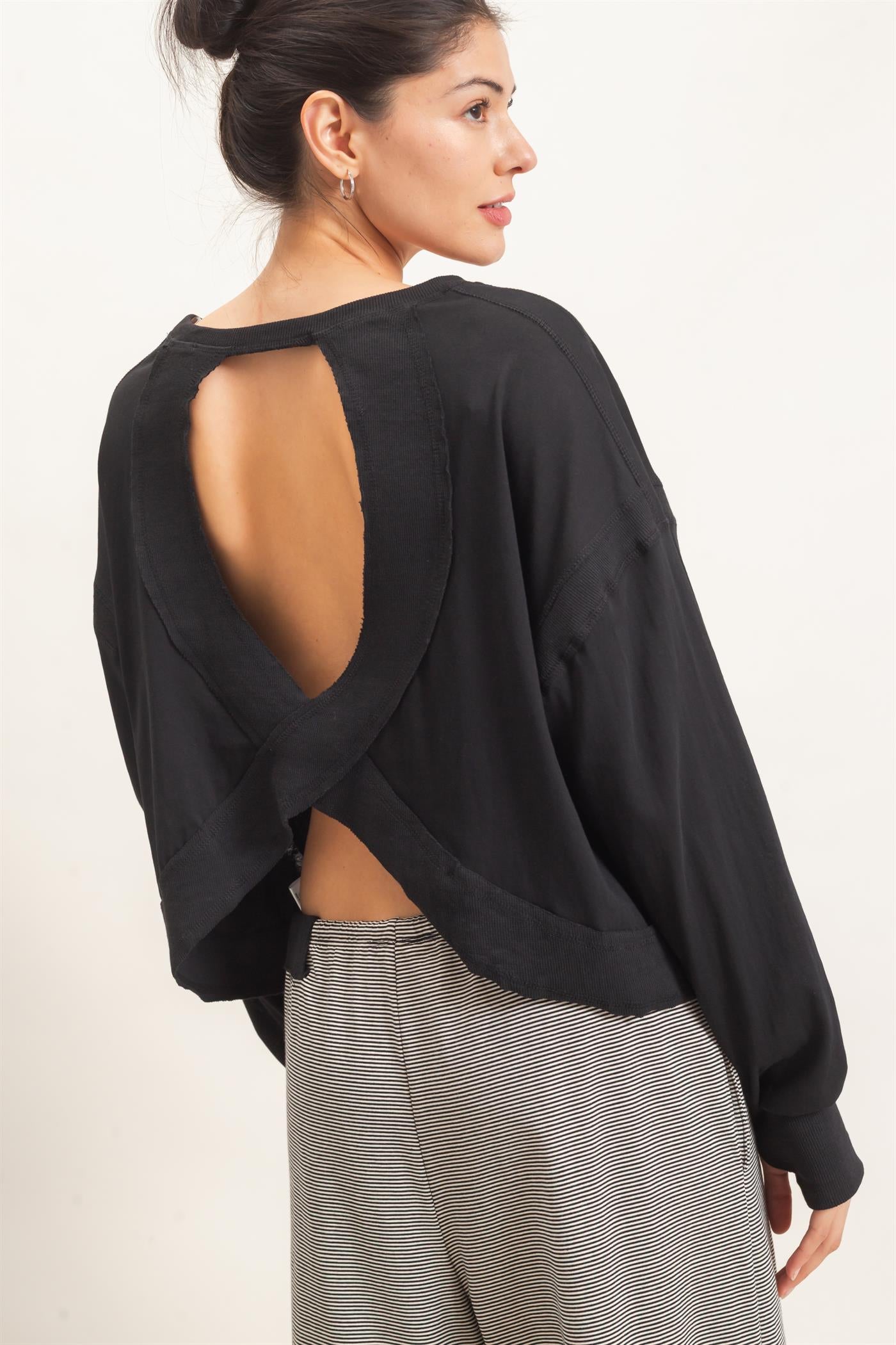 Wholesale Crew Neck Top Clothing Tops HF26C808 BLACK HYFVE