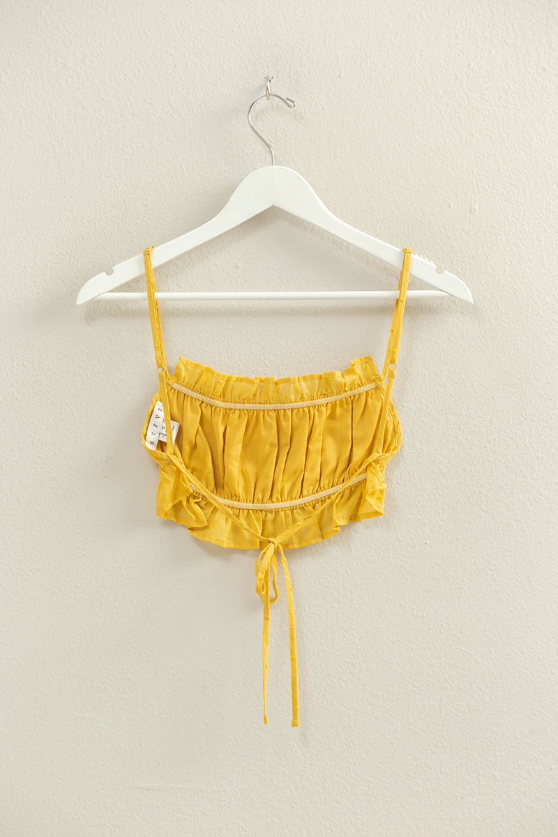 Wholesale Swiss Dot Bandeau Crop Top Clothing Tops HF22A413 MUSTARD HYFVE