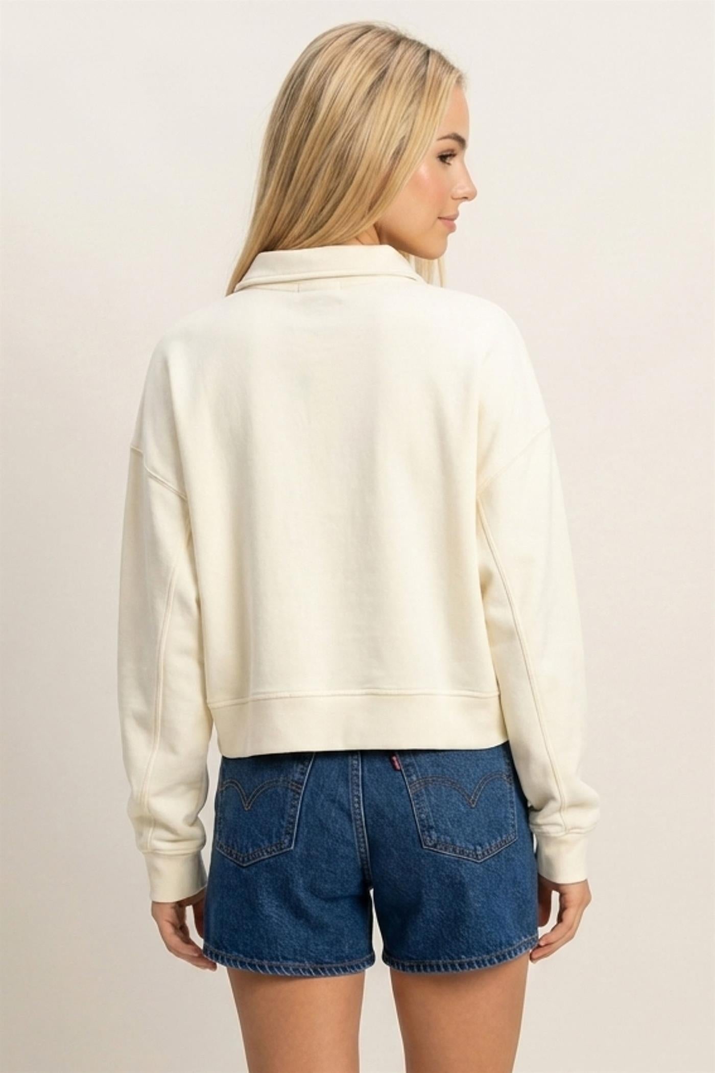 Wholesale Washed Button-Front Collared Sweatshirt Sweatshirts DZ26E390 CREAM DOUBLE ZERO