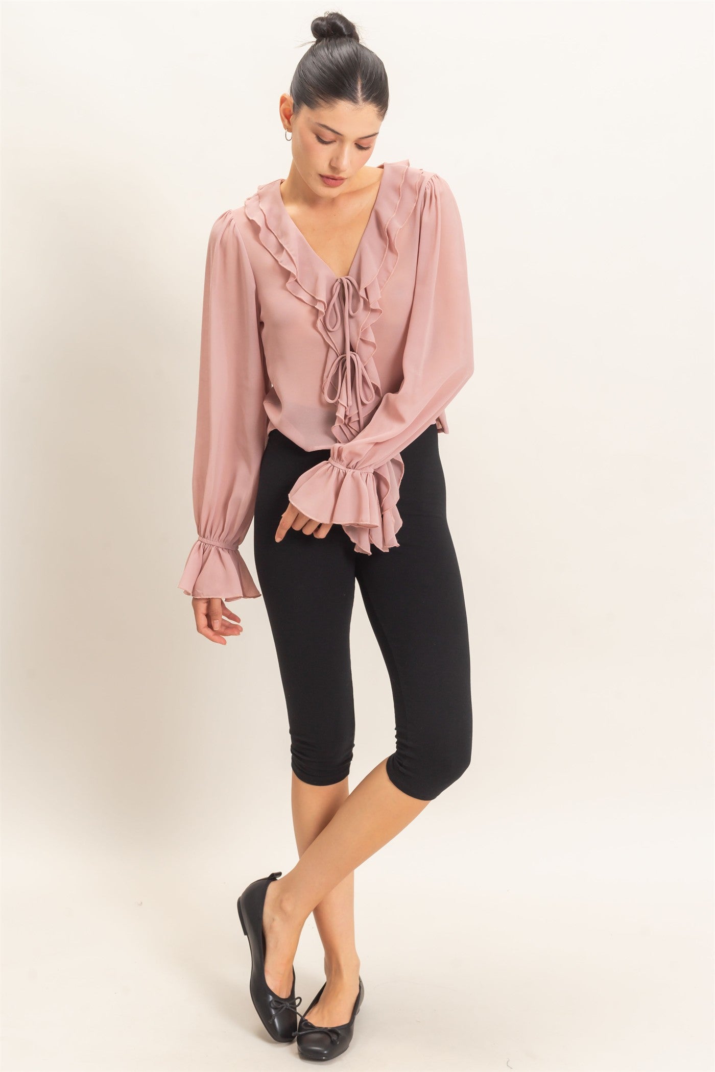 Wholesale Ruffled V-Neck Blouse Blouses HF26F066 MAUVE HYFVE