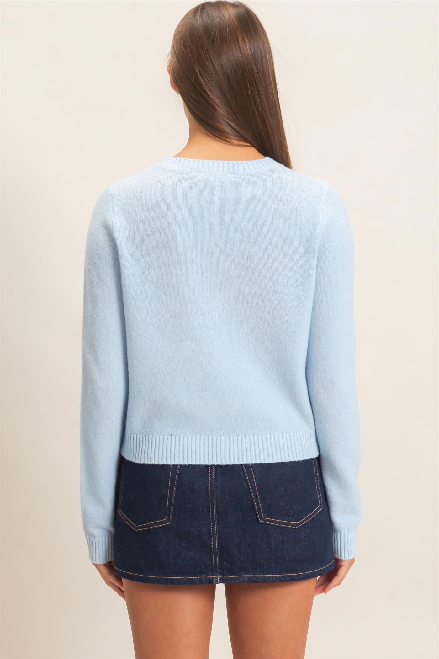 Wholesale Crew Neck Cardigan Cardigans DZ26E119 ICE BLUE DOUBLE ZERO