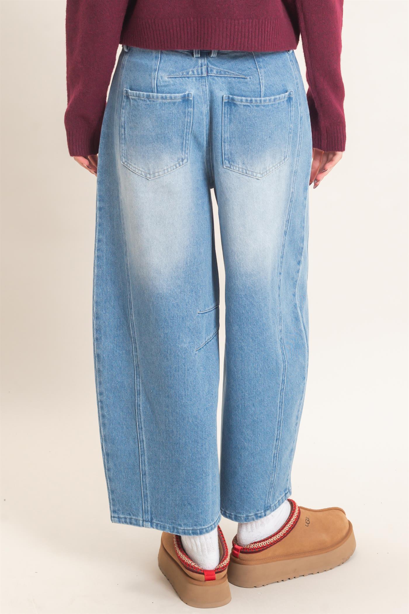 Wholesale Enzyme Wash Barrel Jeans Pants HF26E060 LIGHT BLUE HYFVE
