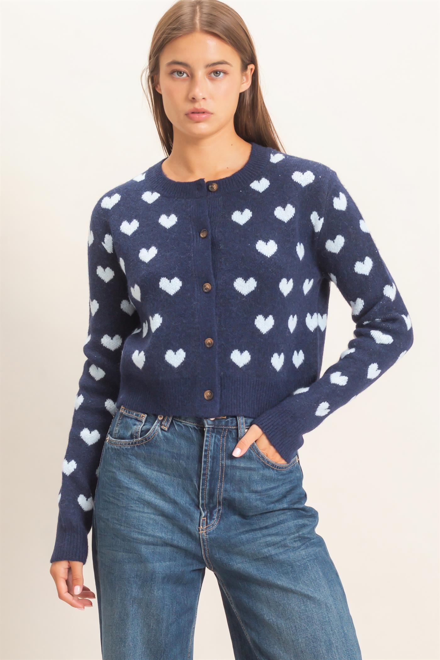 Wholesale Heart Pattern Cardigan Cardigans DZ26E320 NAVY DOUBLE ZERO