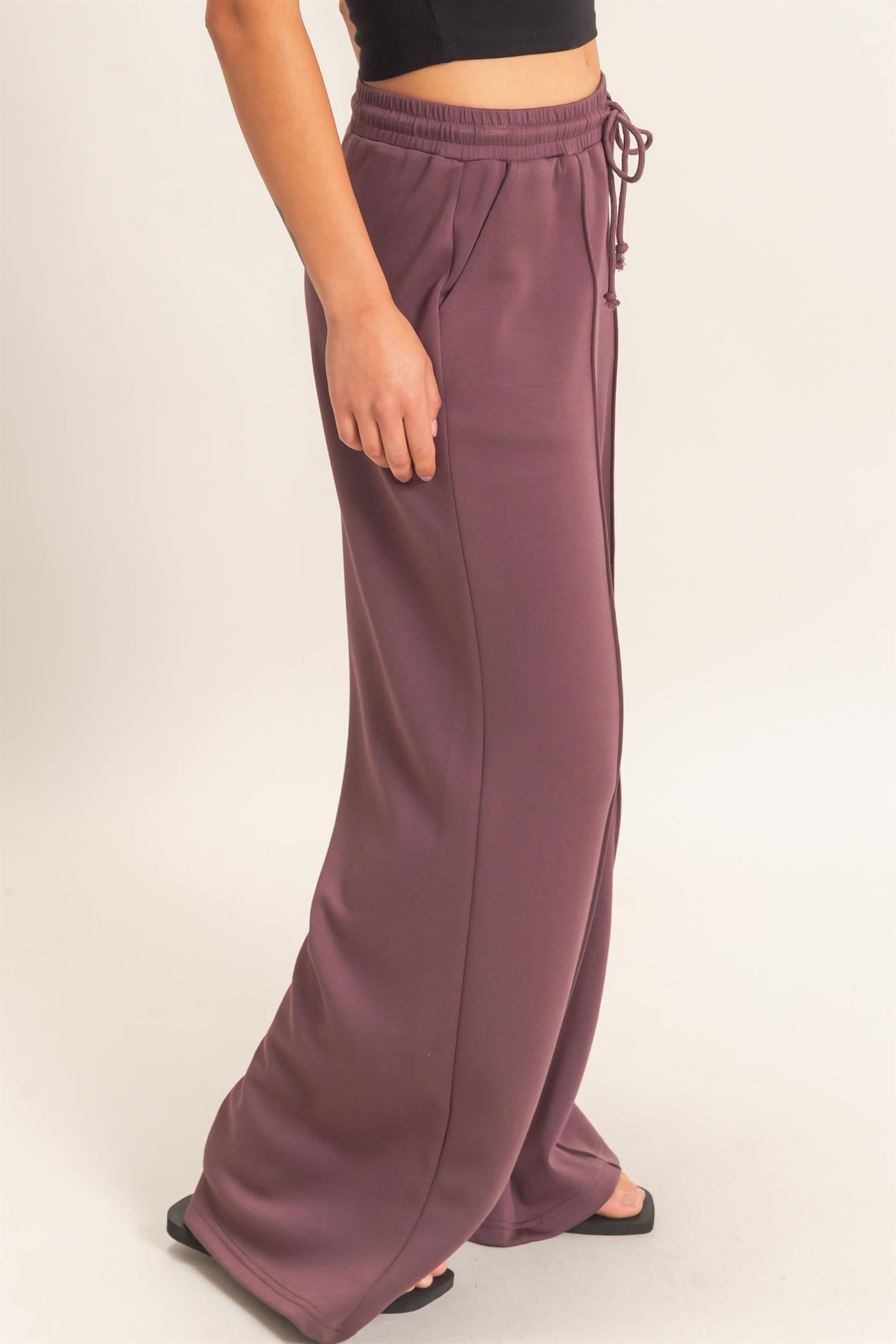 Wholesale Drawstring Waist Pintuck Wide Leg Pants Pants DZ26E384 COCOA HYFVE