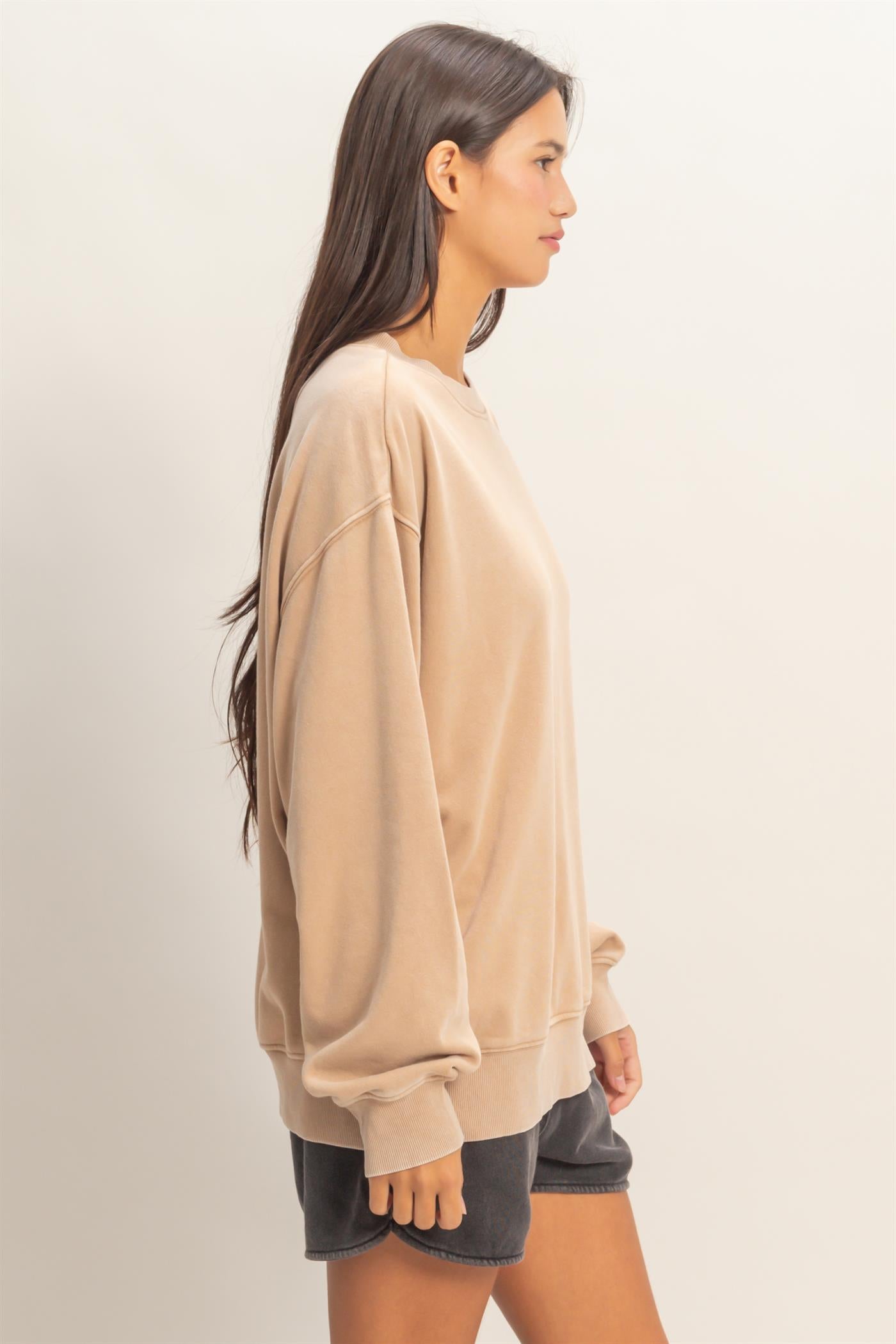 Wholesale Mineral Washed Crew Neck Sweatshirt Sweatshirts DZ26A262 DARK TAUPE DOUBLE ZERO