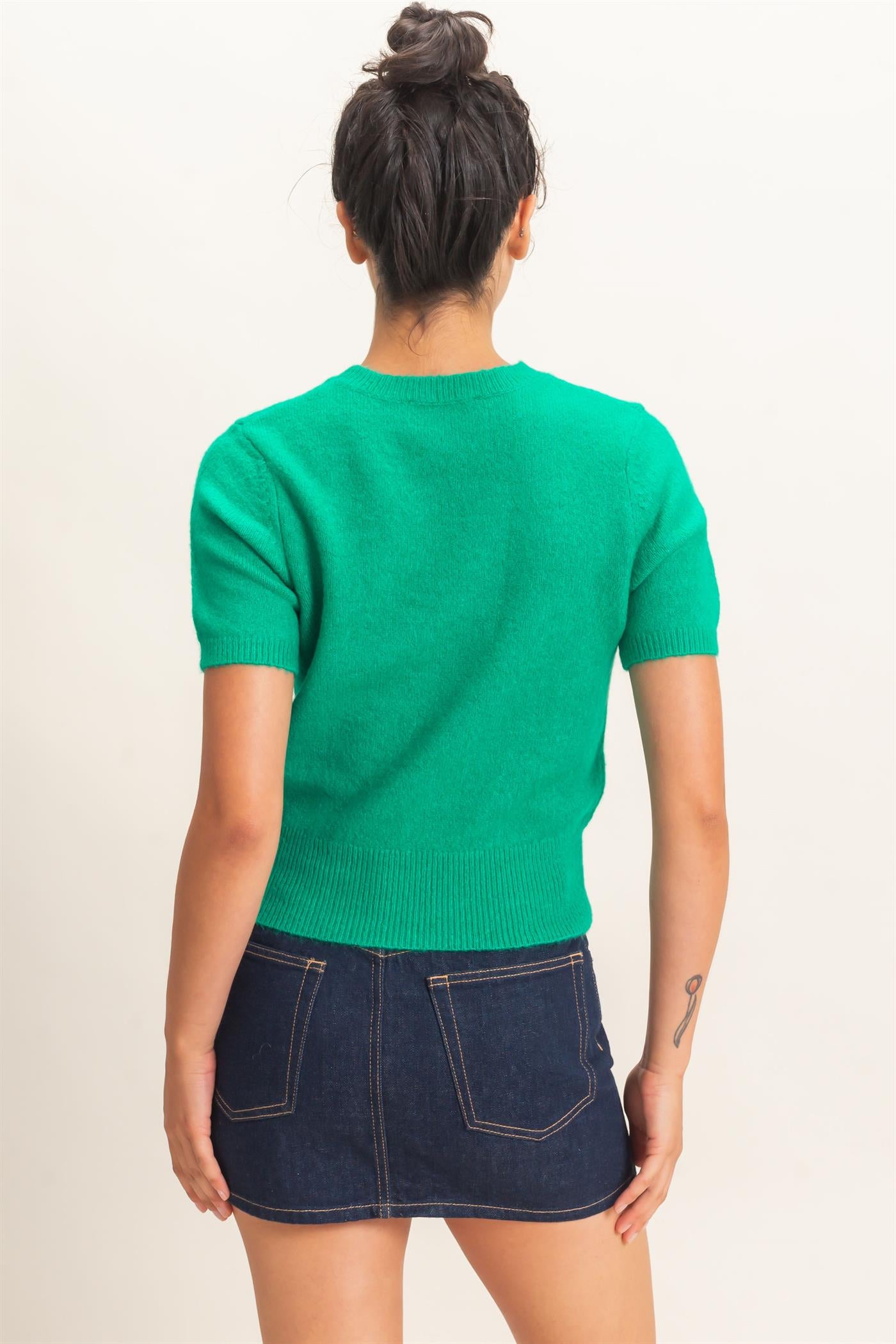 Wholesale Crew Neck Short Sleeve Knit Top Clothing Tops DZ26E944 EMERALD DOUBLE ZERO