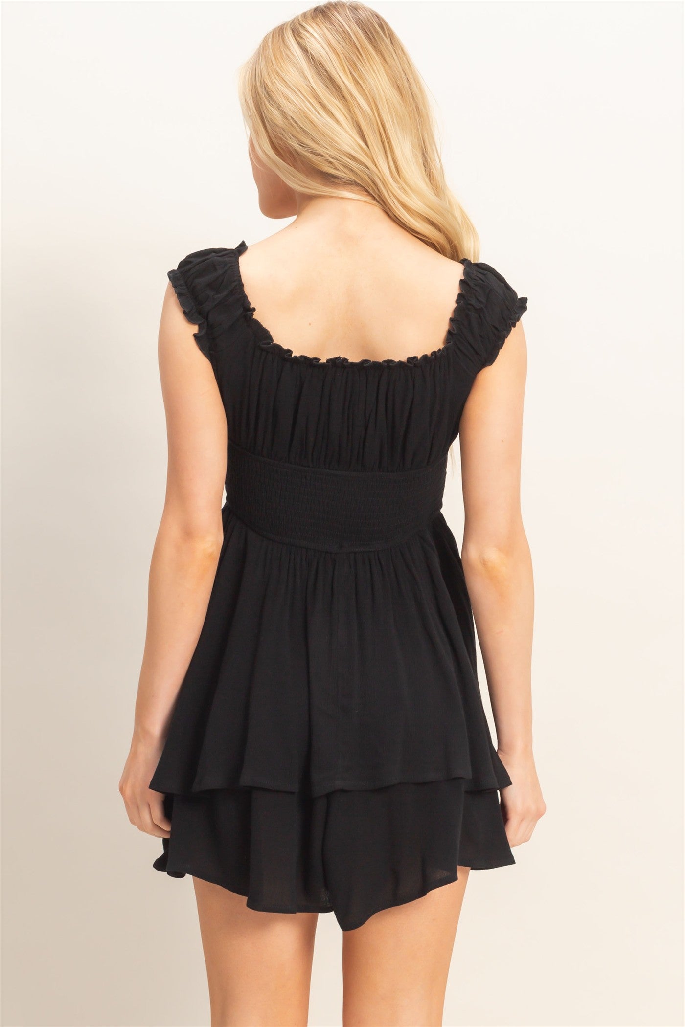 Wholesale Smocked Square Neck Romper Clothing HF26A377 BLACK HYFVE