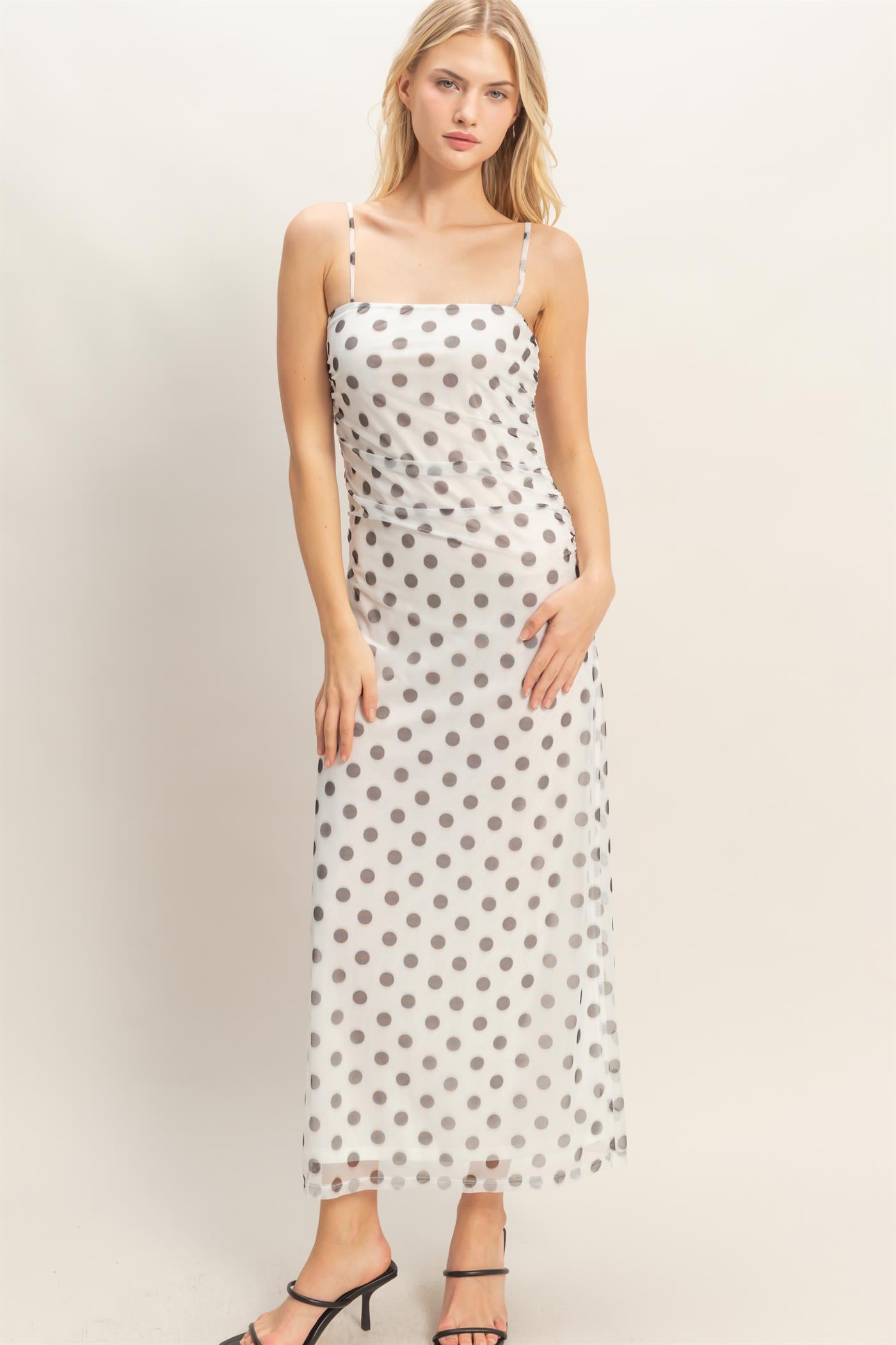 Wholesale Strap Polka Dot Midi Dress Dresses HF26A985 WHITE HYFVE