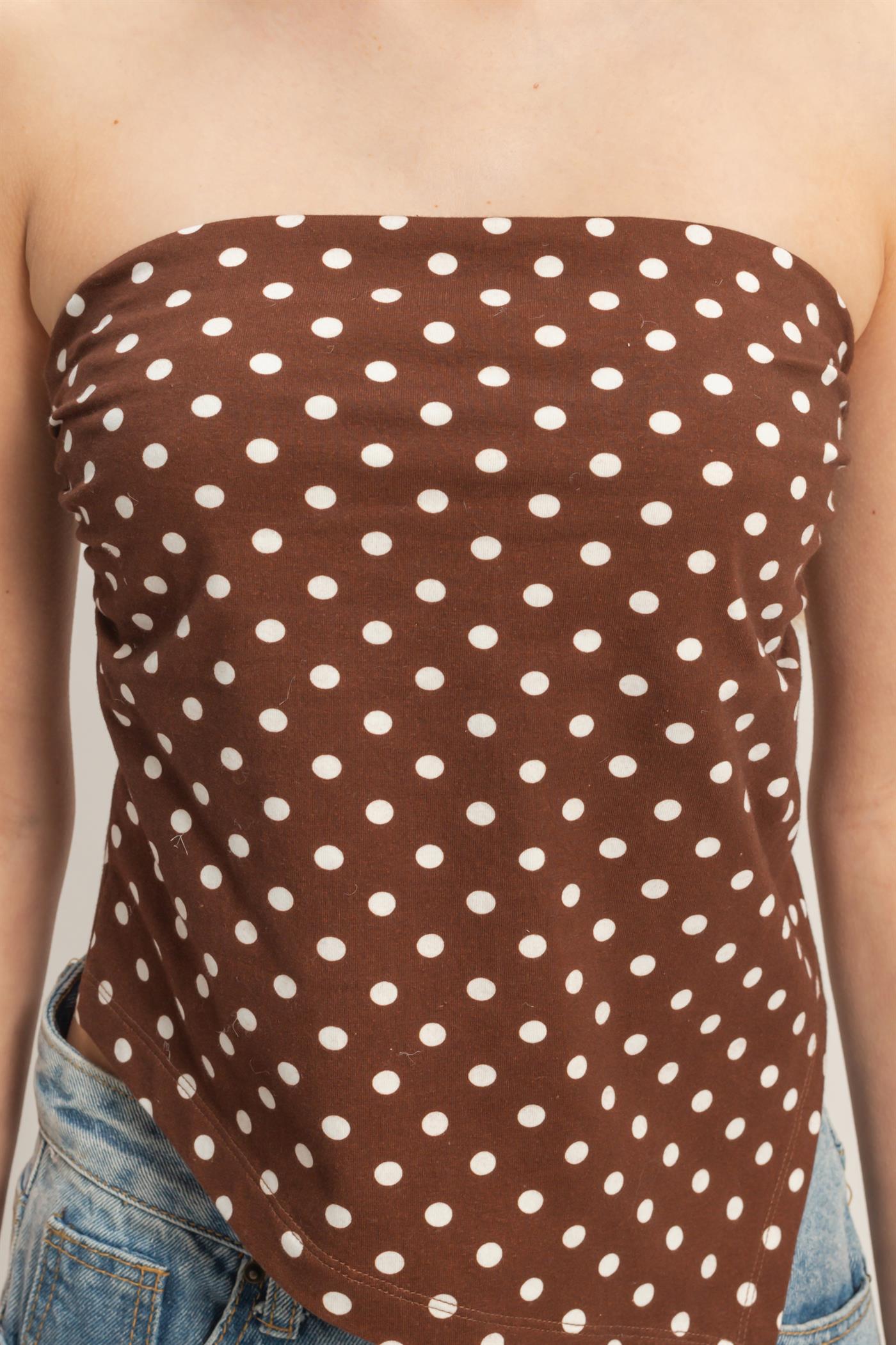 Wholesale Polka Dot Triangle Tube Top Clothing Tops DZ26C347 BROWN DOUBLE ZERO