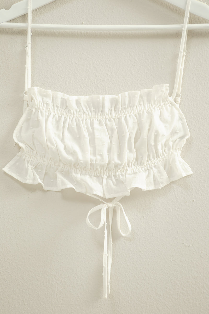 Wholesale Swiss Dot Bandeau Crop Top Clothing Tops HF22A413 OFF WHITE HYFVE