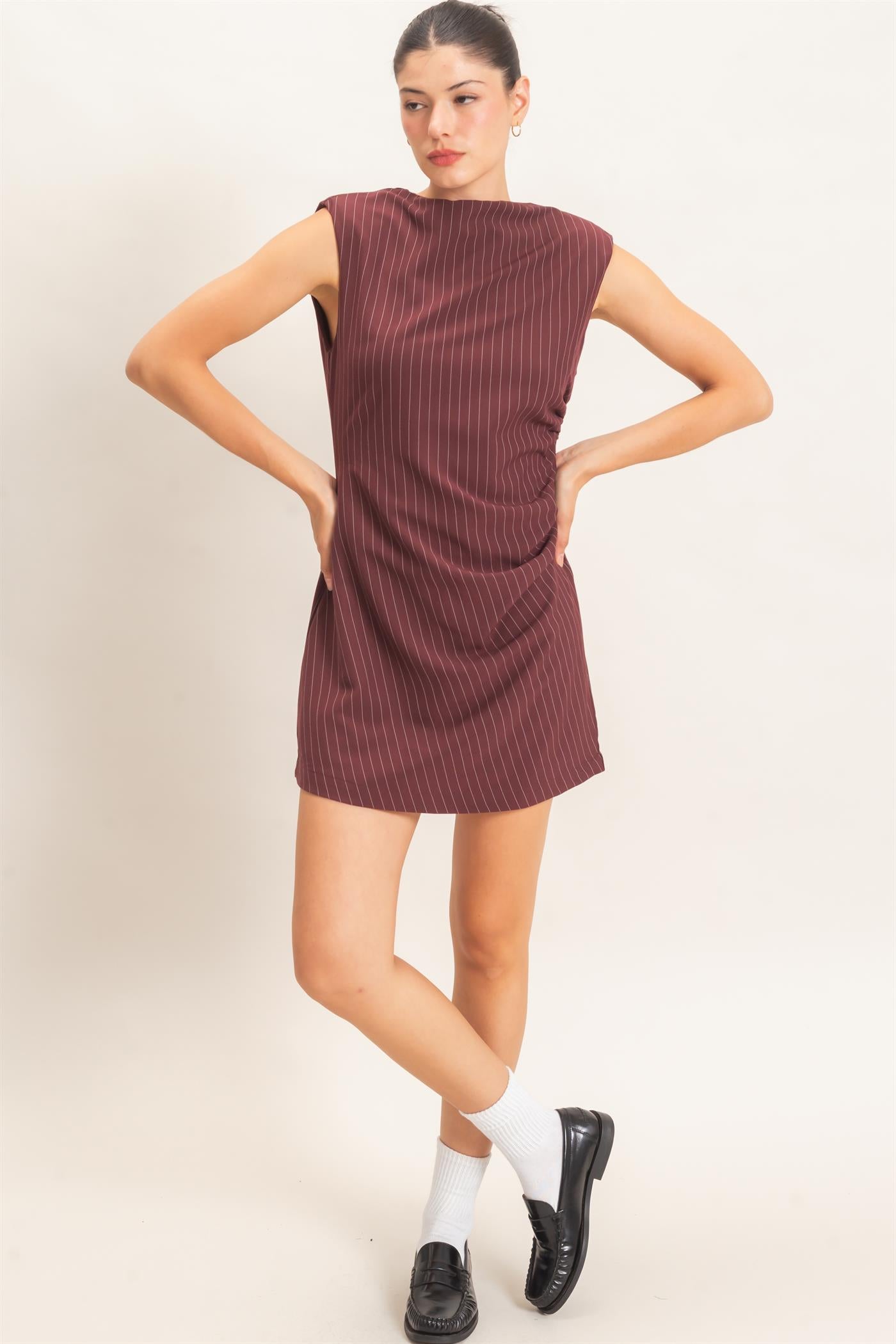 Wholesale Pin Stripe Sheath Dress Dresses HF26E374 BURGUNDY HYFVE