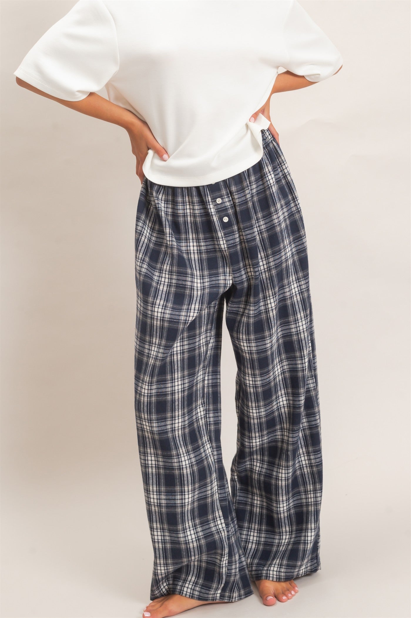 Wholesale Plaid Wide-Leg Pants Pants DZ26F271 NAVY DOUBLE ZERO