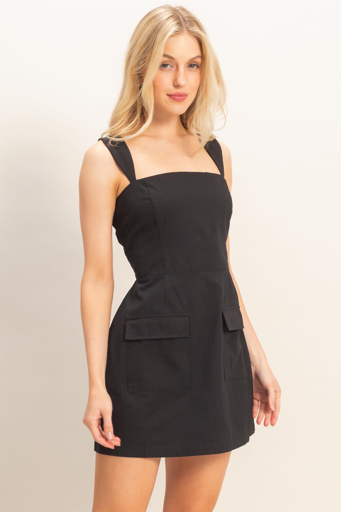 Wholesale Square Neck Mini Dress Dresses HF26C150 BLACK HYFVE