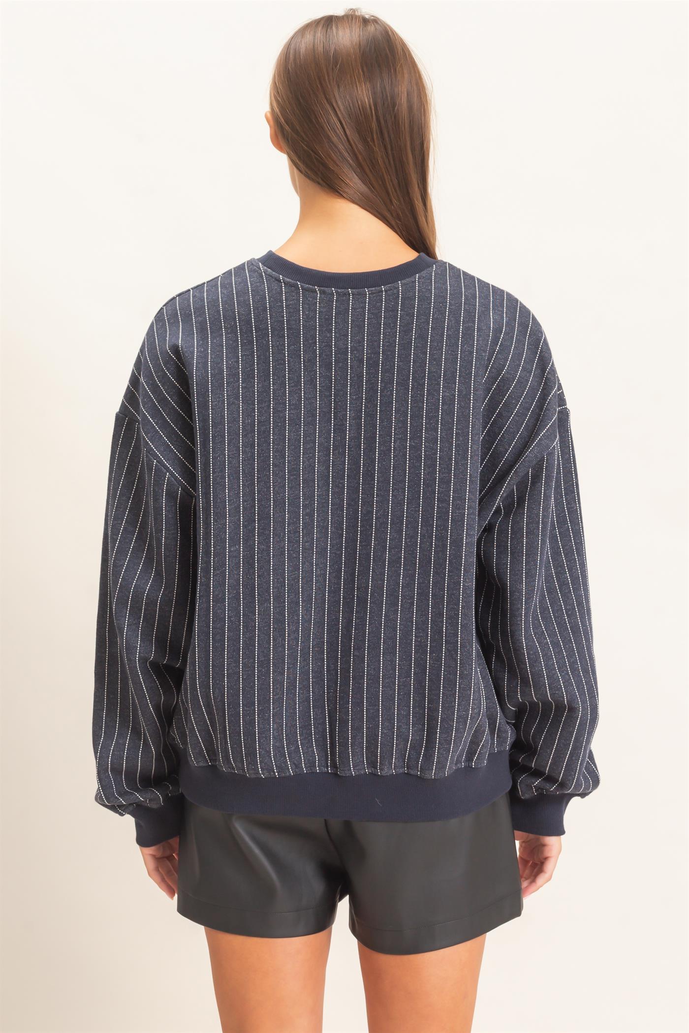Wholesale Pinstripe Crew Neck Sweatshirt Sweatshirts DZ26E627 NAVY DOUBLE ZERO
