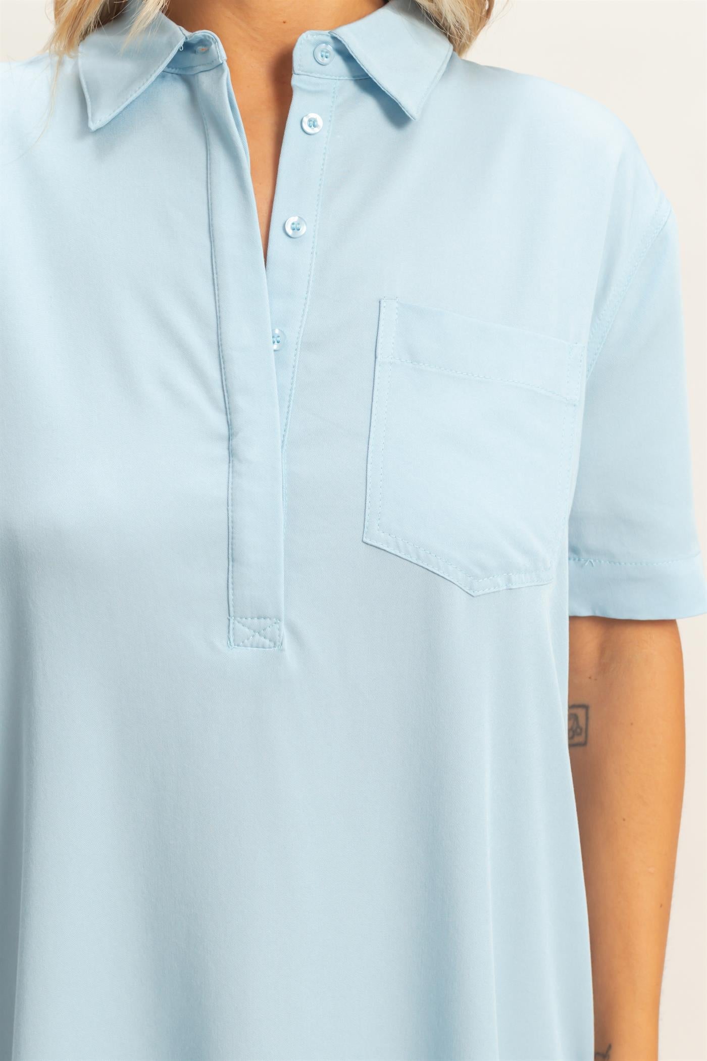 Wholesale Collared Shirt Dress Dresses HF26E427-D L.BLUE HYFVE