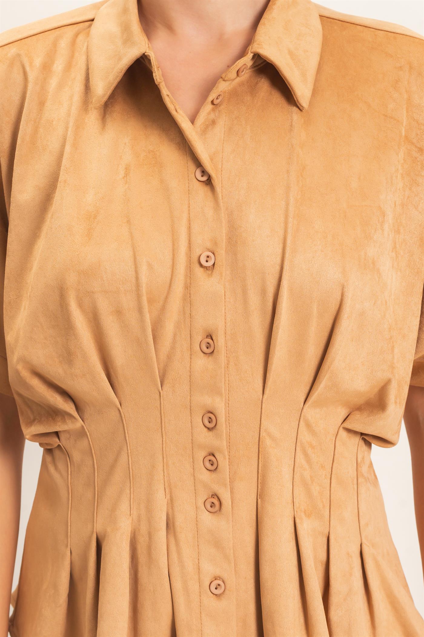 Wholesale Suede Button-Down Blouse Blouses HF26E651 CAMEL HYFVE