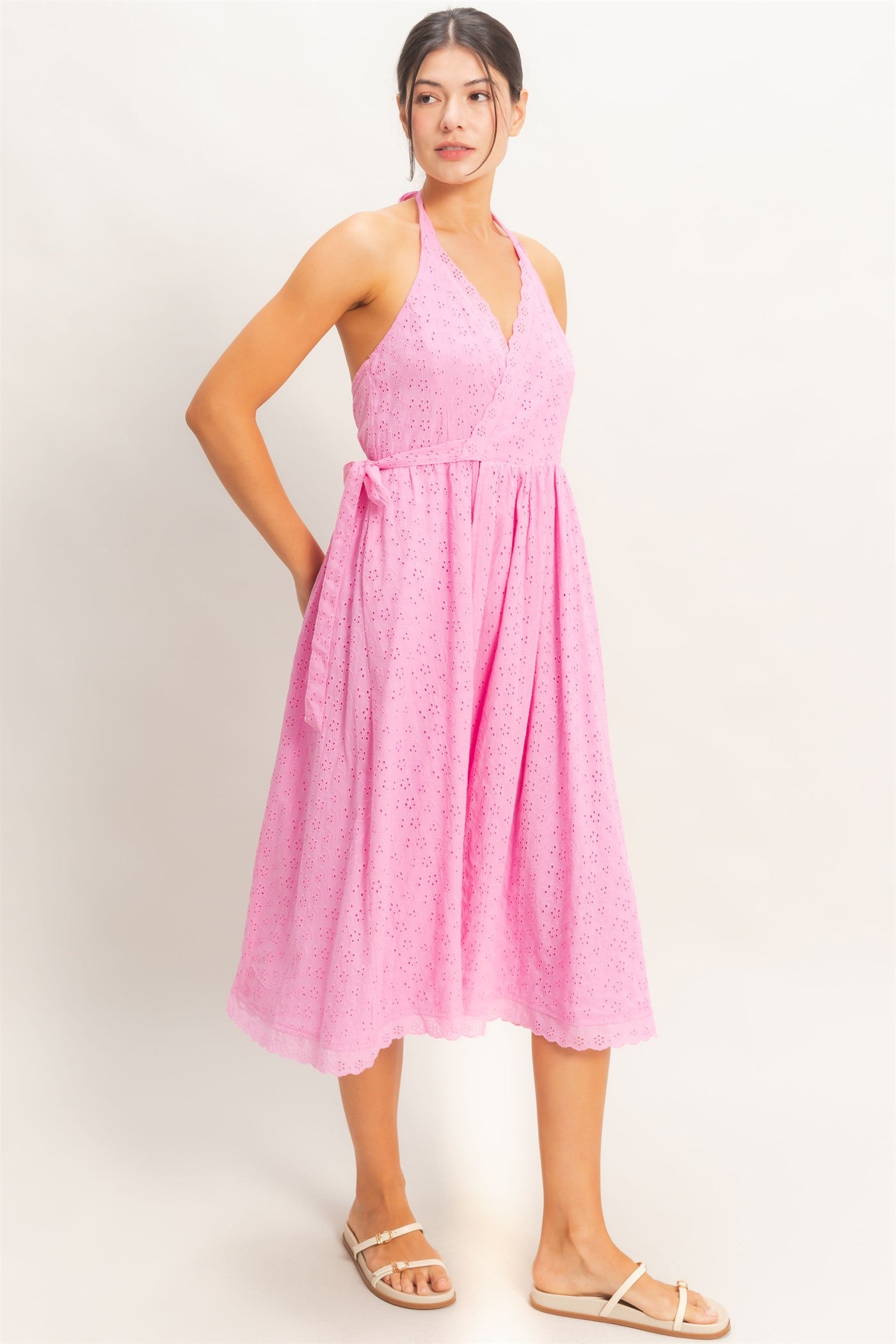 Wholesale Halter Neck Midi Dress Dresses HF26C895 PINK HYFVE