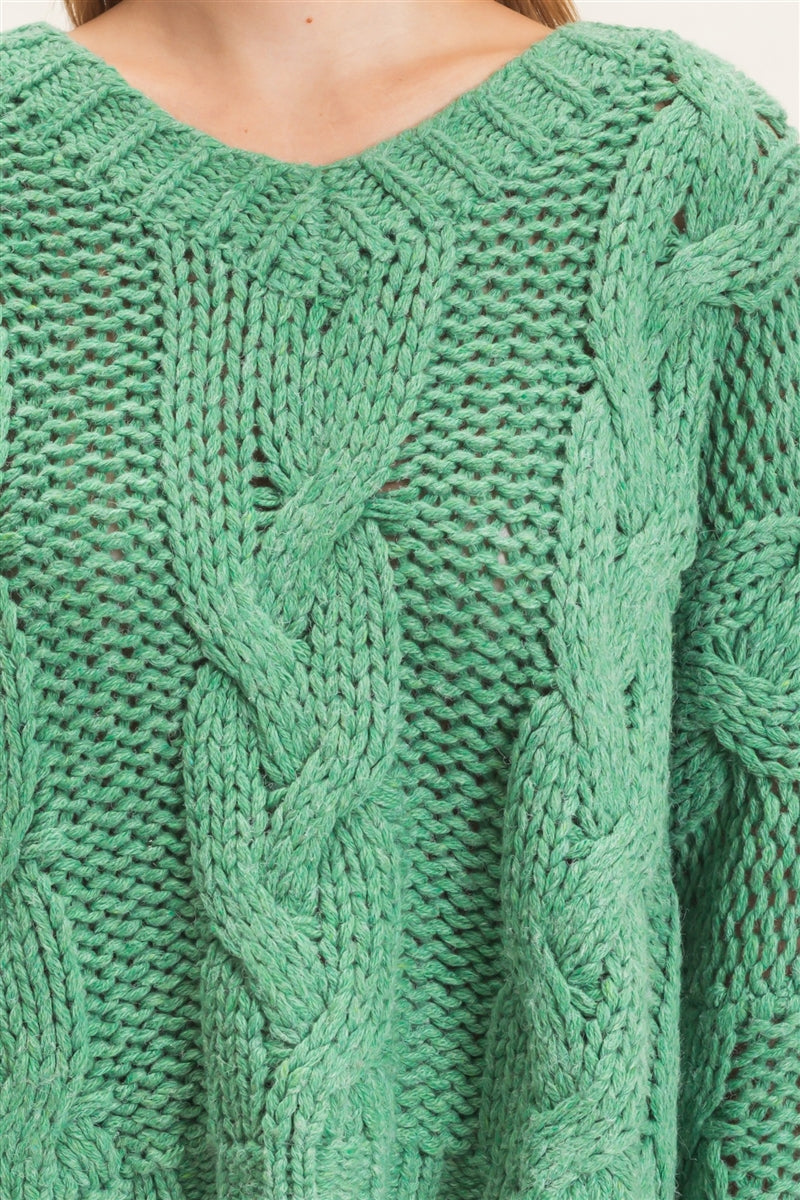 Wholesale Cable Knit V-Neck Sweater Sweaters HF26F175-D GREEN HYFVE