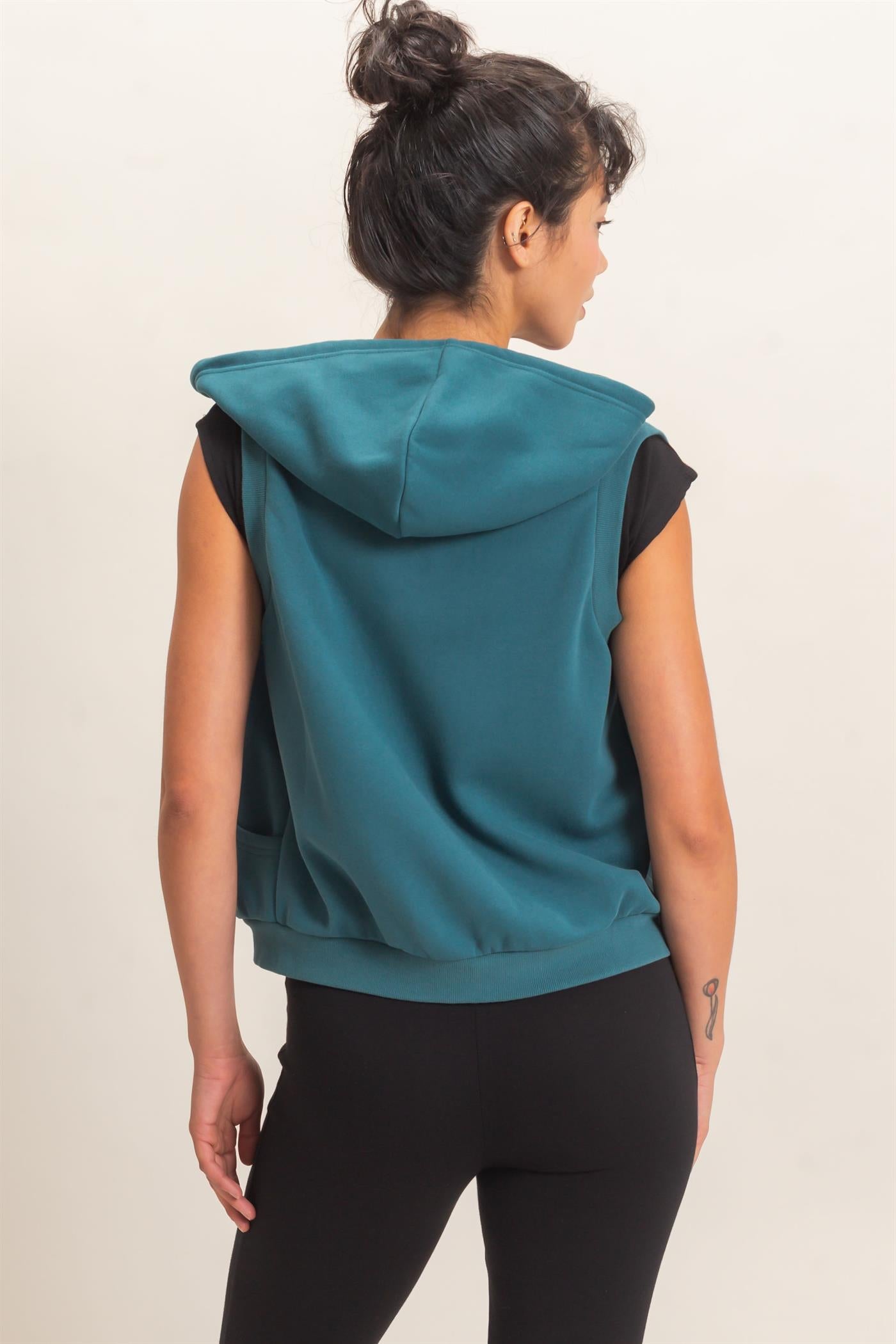 Wholesale Sleeveless Zip Up Hoodie Hoodies DZ26E330 DARK TEAL DOUBLE ZERO