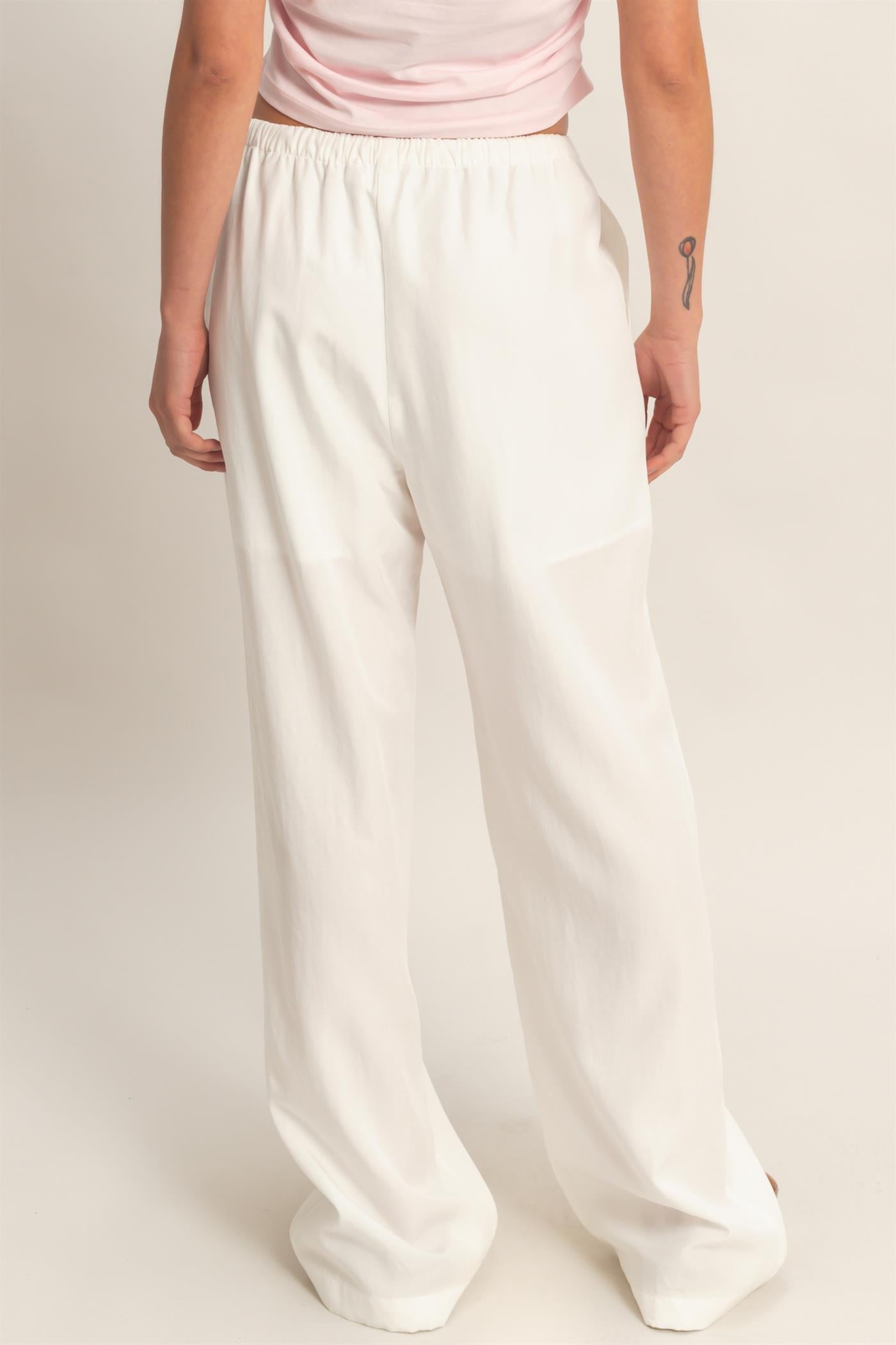Wholesale Lyocell Linen Elastic Waist Straight Leg Pants Pants DZ26A979 WHITE DOUBLE ZERO