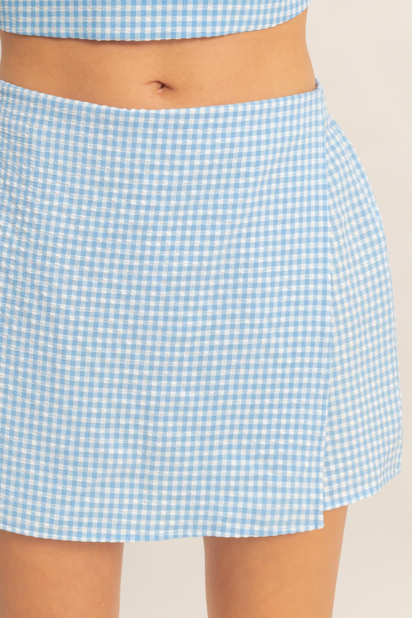 Wholesale Gingham Checkered Sleeveless Top And Skort Set Clothing DZ26C688-SET BLUE DOUBLE ZERO