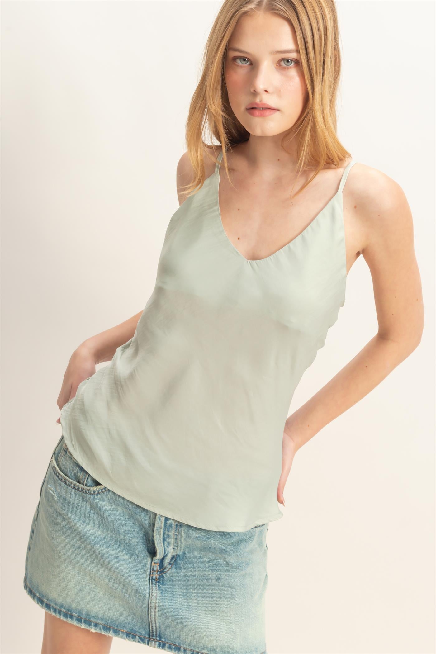 Wholesale Satin Bias V-Neck Camisole Camisoles HF26E318 SAGE HYFVE