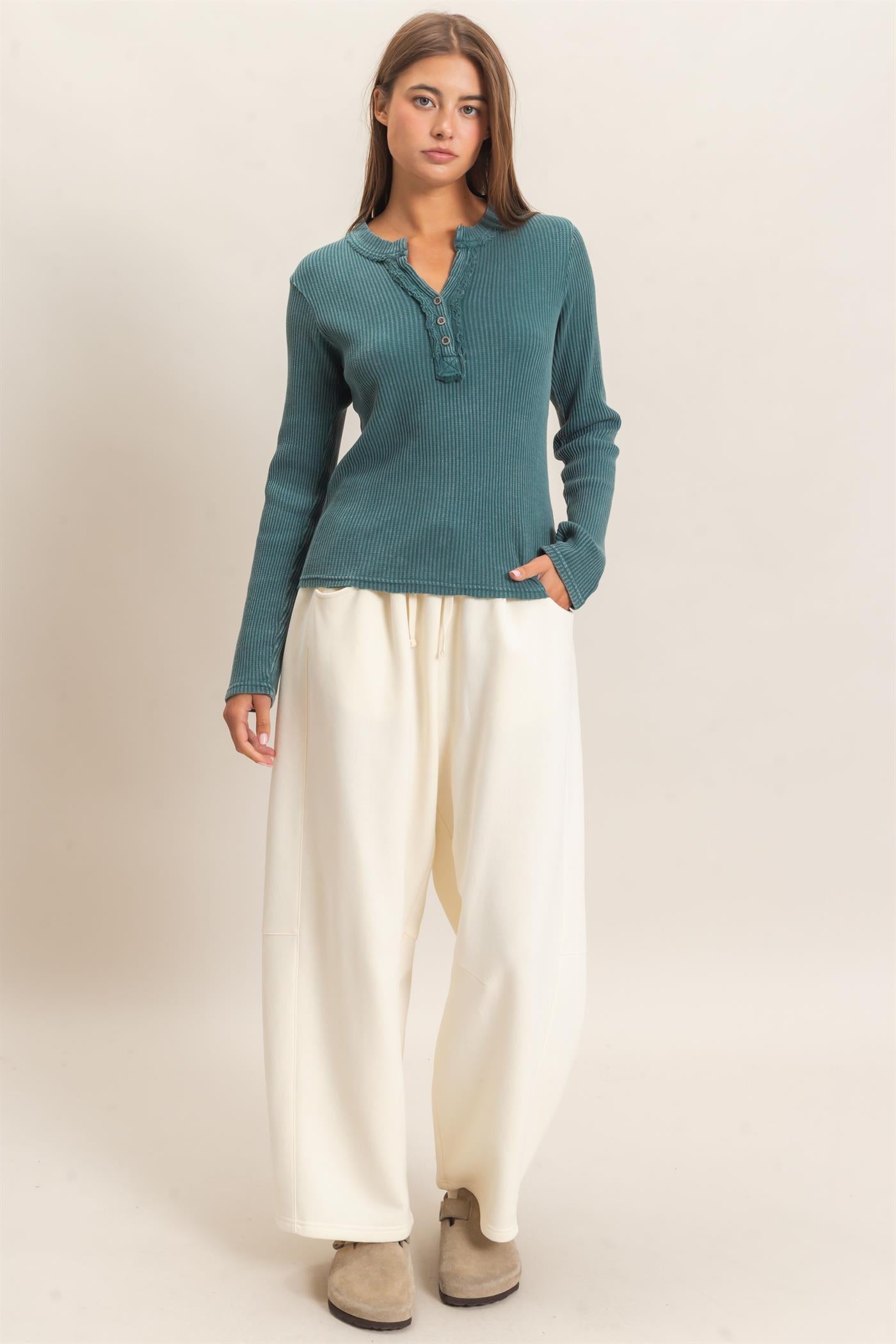 Wholesale Drawstring Waist Barrel Sweatpants Pants DZ26E290 CREAM DOUBLE ZERO