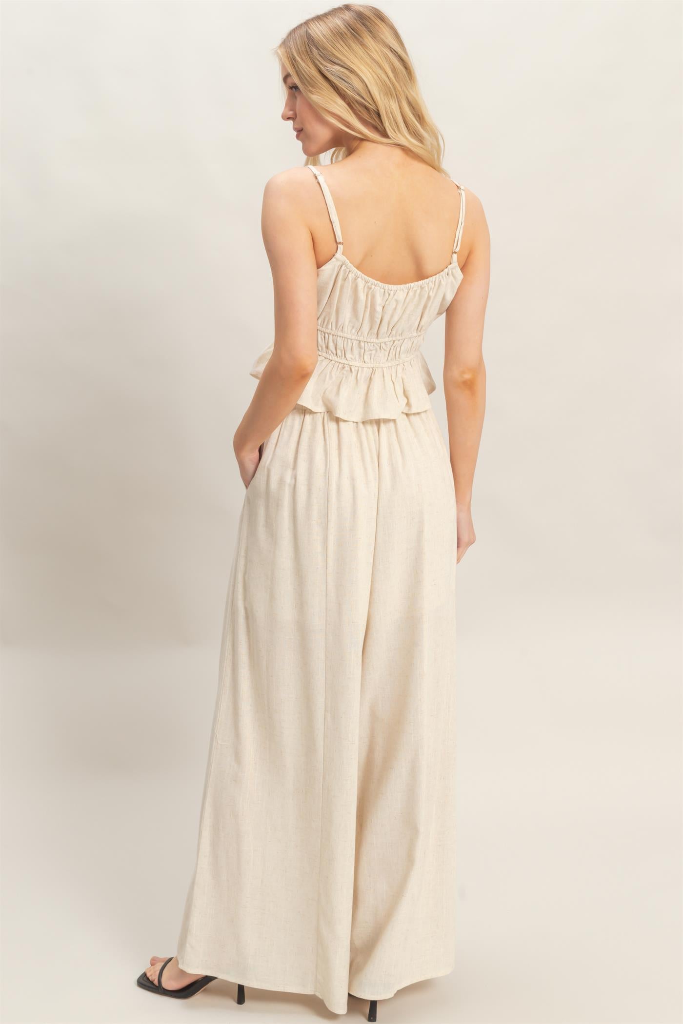 Wholesale Tiered Tank & Palazzo Set Clothing HF26C316-SET-D OATMEAL HYFVE