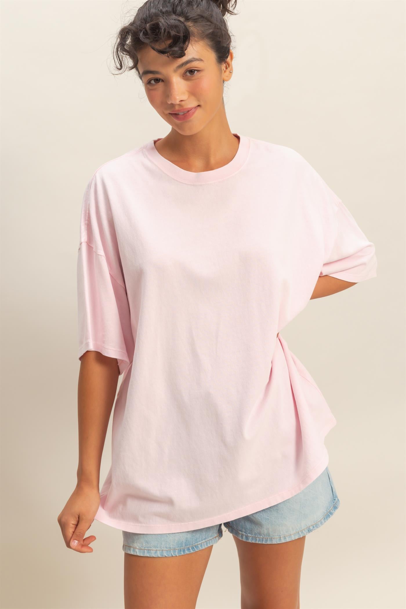 Wholesale Oversized Mineral Wash T-Shirt T-Shirts DZ26A031 SOFT PINK DOUBLE ZERO