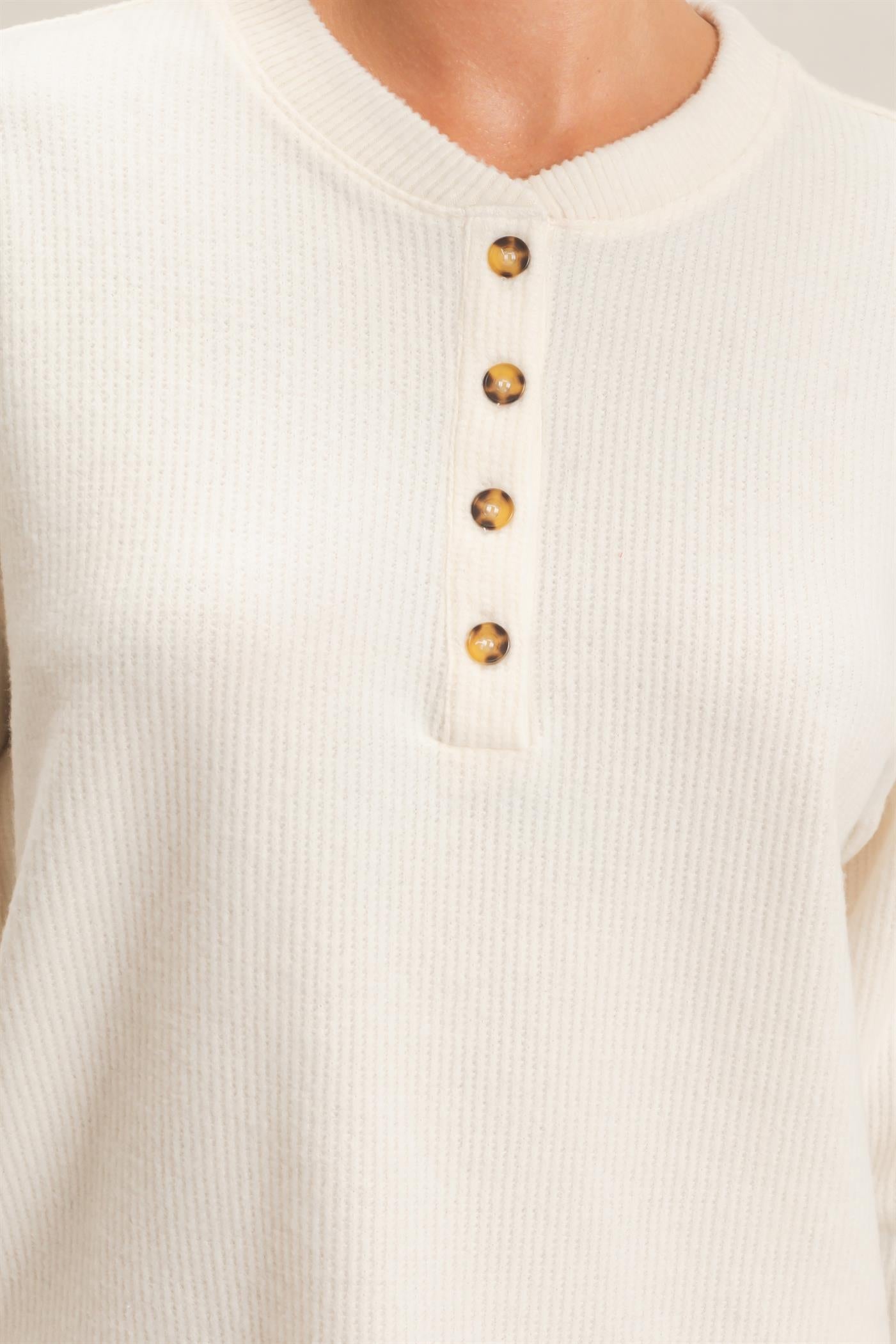 Wholesale Brushed Waffle Henley Top Clothing Tops DZ26F314 CREAM DOUBLE ZERO