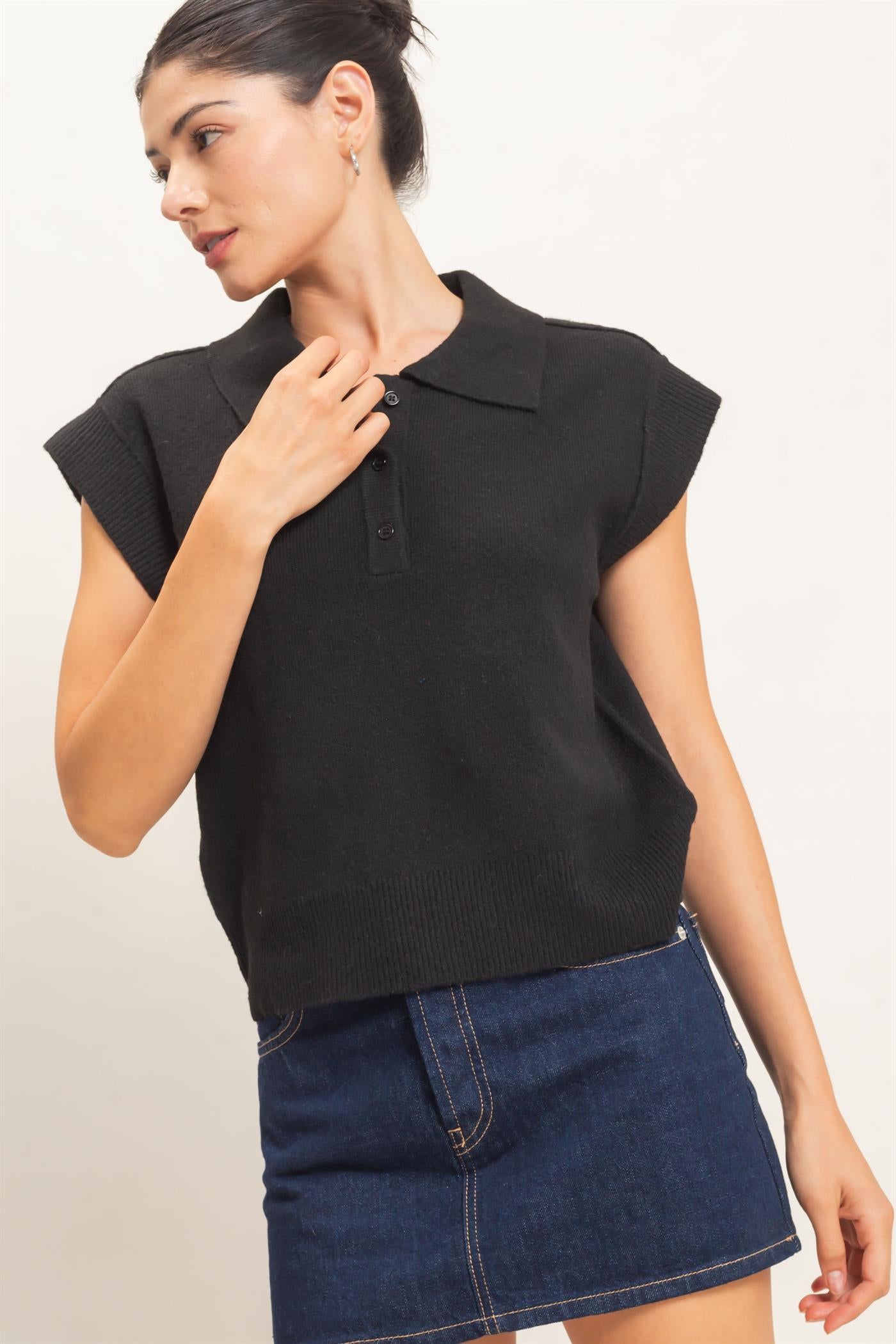 Wholesale Short Sleeve Polo Sweater Sweaters HF26E352 BLACK HYFVE