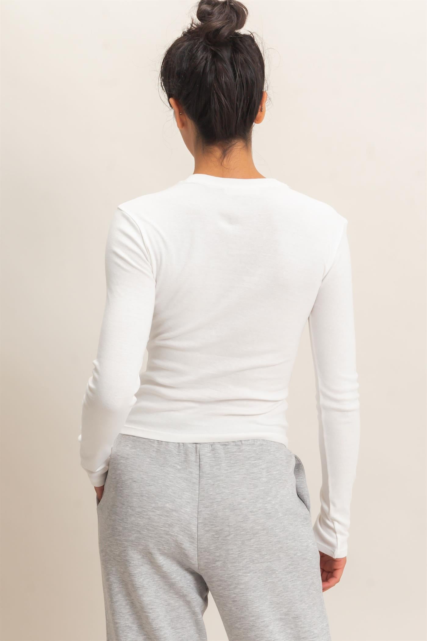 Wholesale Crew Neck Long Sleeve Top Clothing Tops DZ26E184 WHITE DOUBLE ZERO