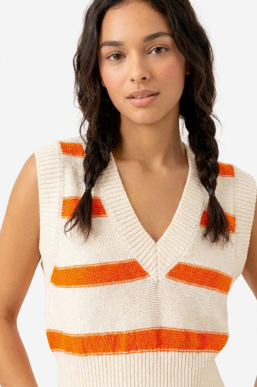 Wholesale Striped V-Neck Sweater Vest Vests DZ25A763 TOMATO/CREAM DOUBLE ZERO