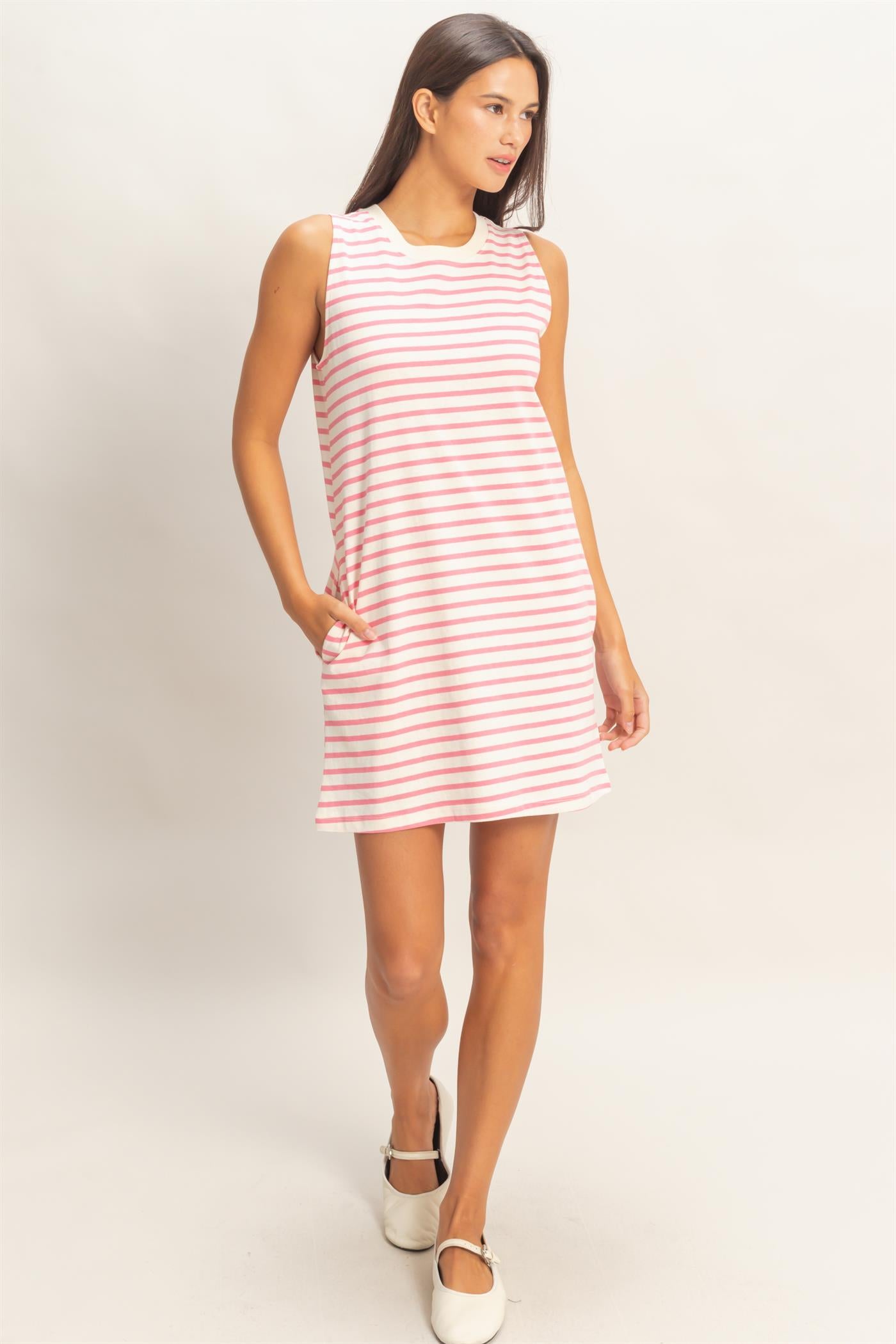 Wholesale Striped Sleeveless Mini Dress Dresses DZ26C068 PINK DOUBLE ZERO