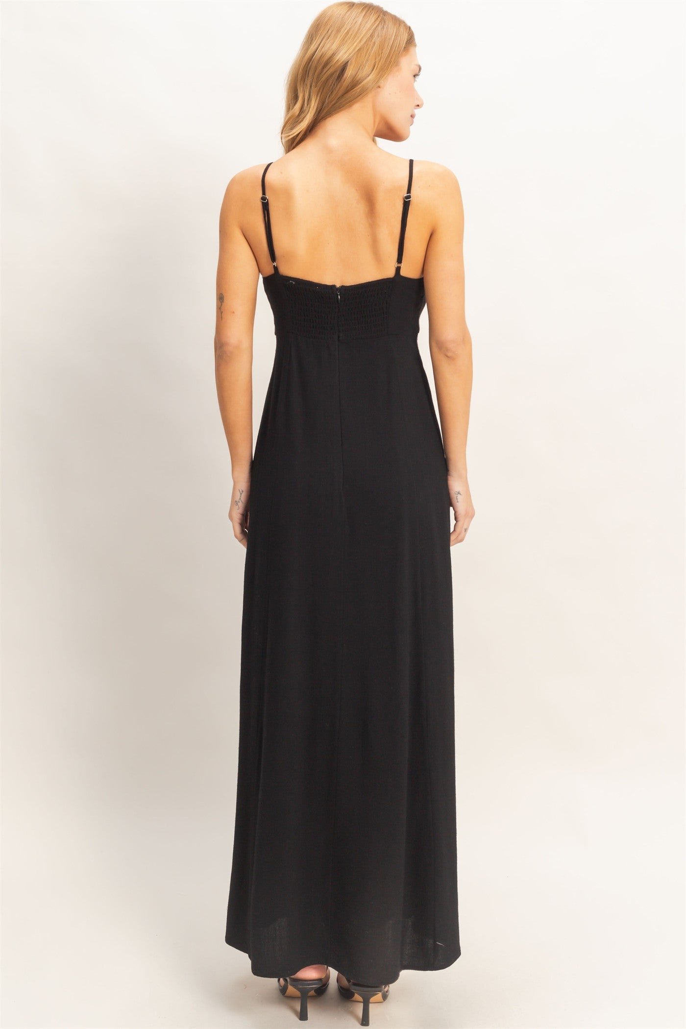 Wholesale Woven Lace Trim Maxi Dress Dresses HF26A498 BLACK HYFVE