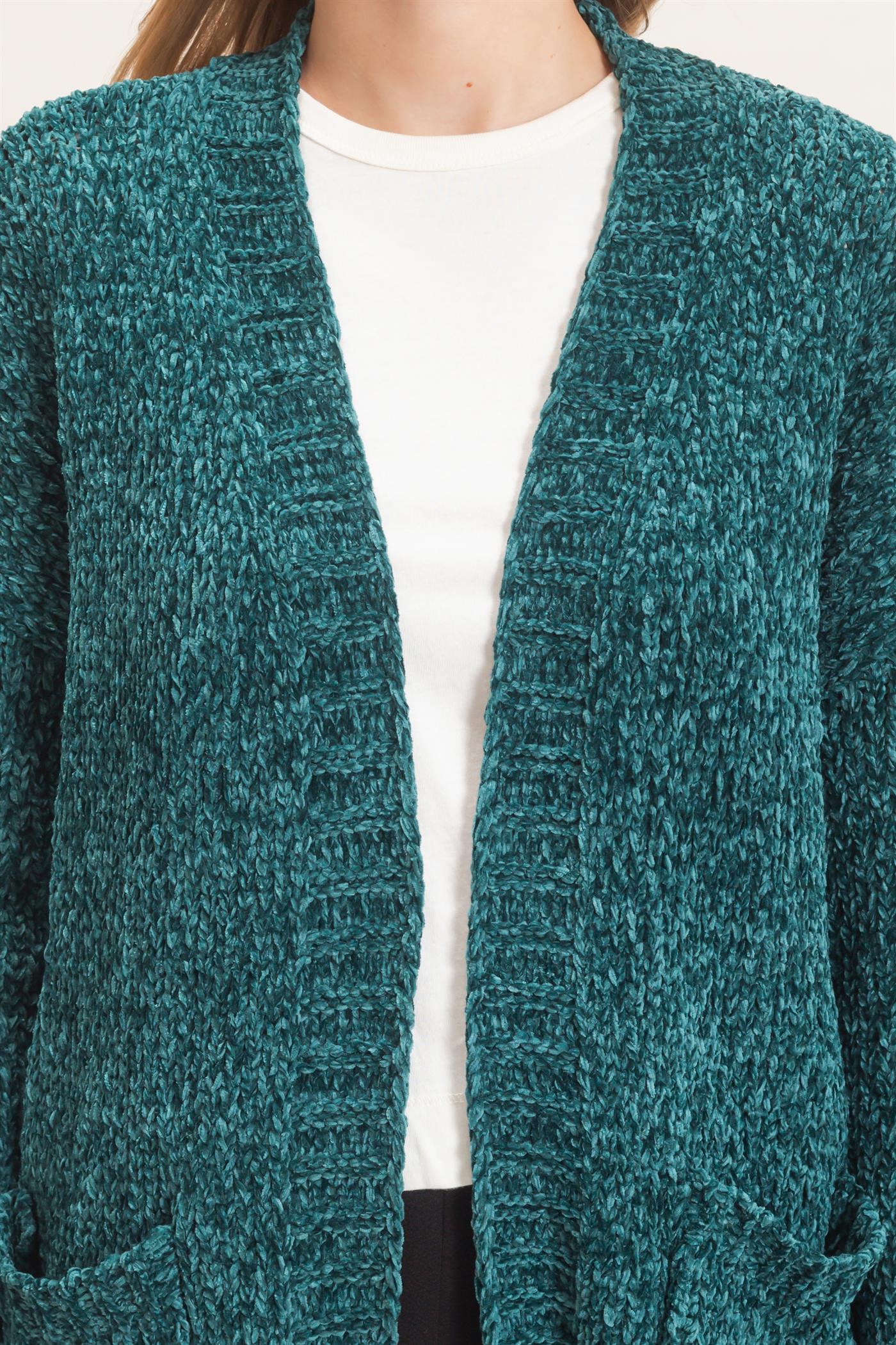 Wholesale Patch Pocket Chenille Cardigan Cardigans HF26E839 EMERALD GREEN HYFVE