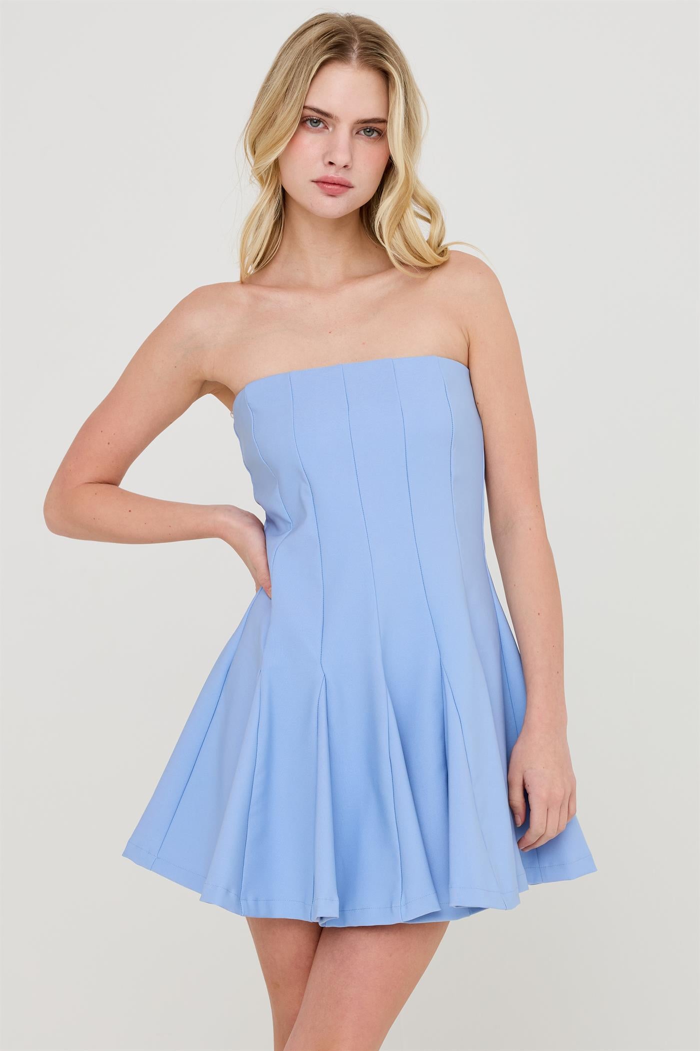 Wholesale Strapless Tube Dress With Godet Dresses HF26A294 BLUE HYFVE