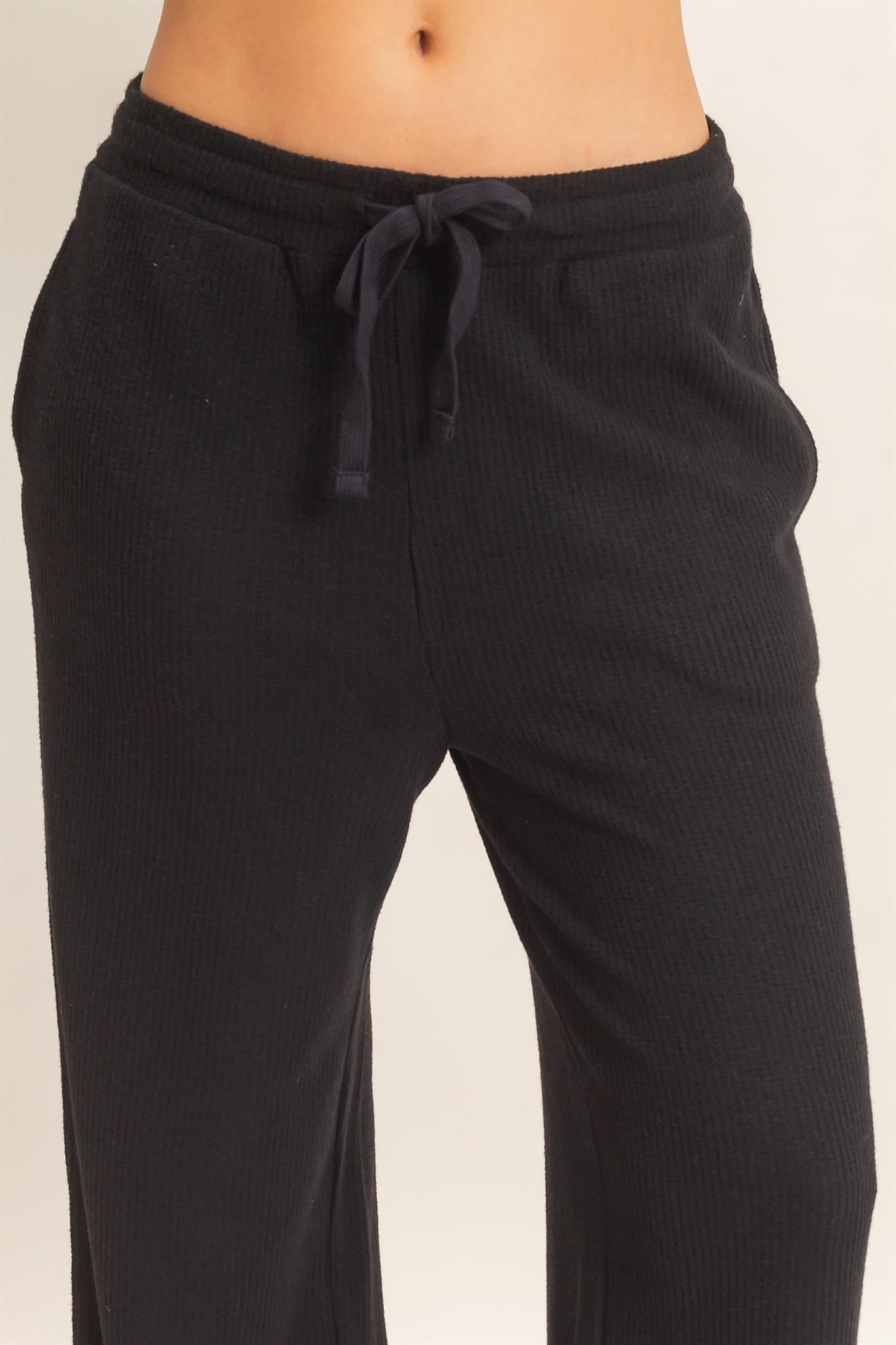 Wholesale Brushed Waffle Drawstring Pants Pants DZ26F313 BLACK DOUBLE ZERO