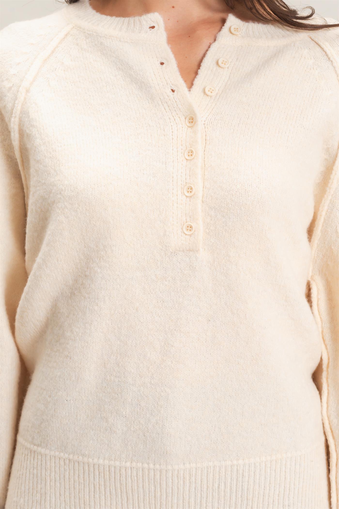 Wholesale Button Front Raglan Sweater Sweaters HF26E152 VANILLA CREAM HYFVE