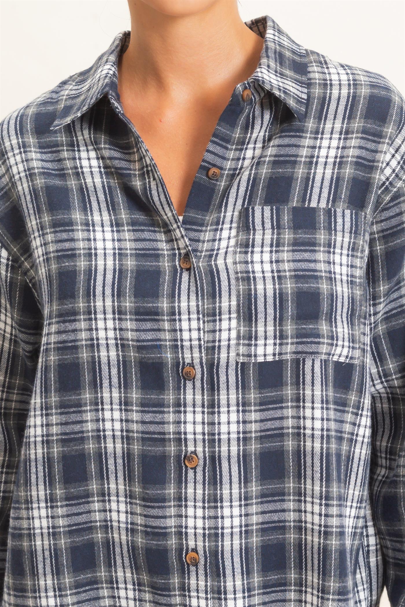Wholesale Plaid Long Sleeve Shirt Shirts DZ26F275 NAVY DOUBLE ZERO