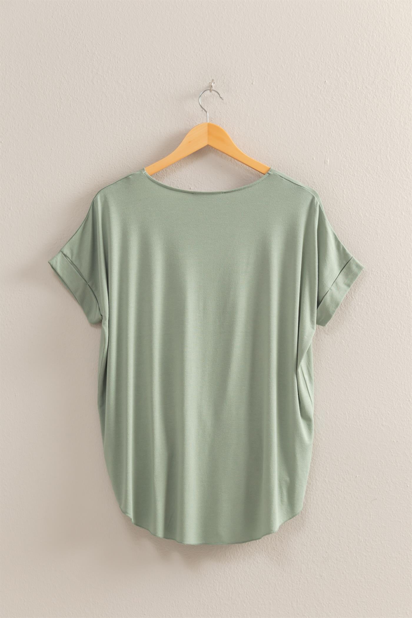 Wholesale Short Sleeve Surplice Top Clothing Tops DZ25E289 SAGE GREEN DOUBLE ZERO